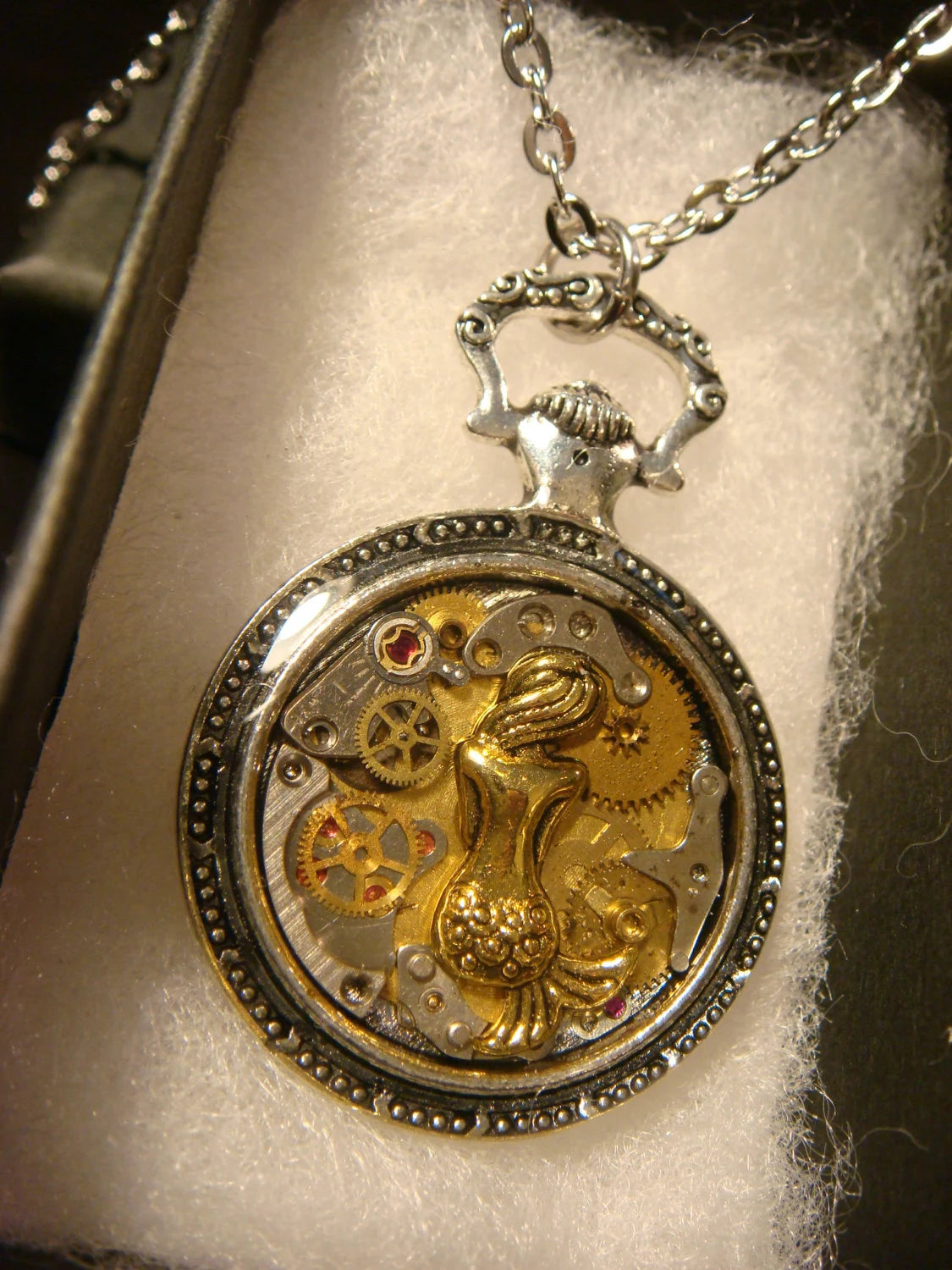 Clockwork Mermaid with Watch Parts Pocket Watch Pendant Necklace