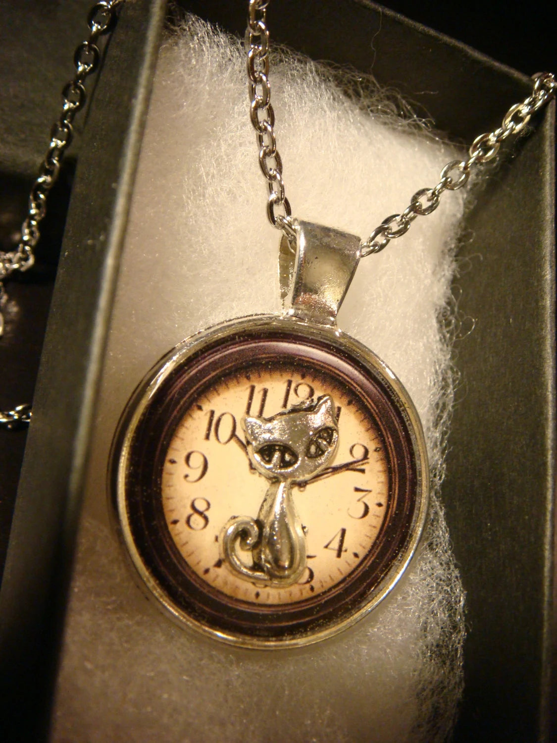 Cat over Clock Pendant Necklace