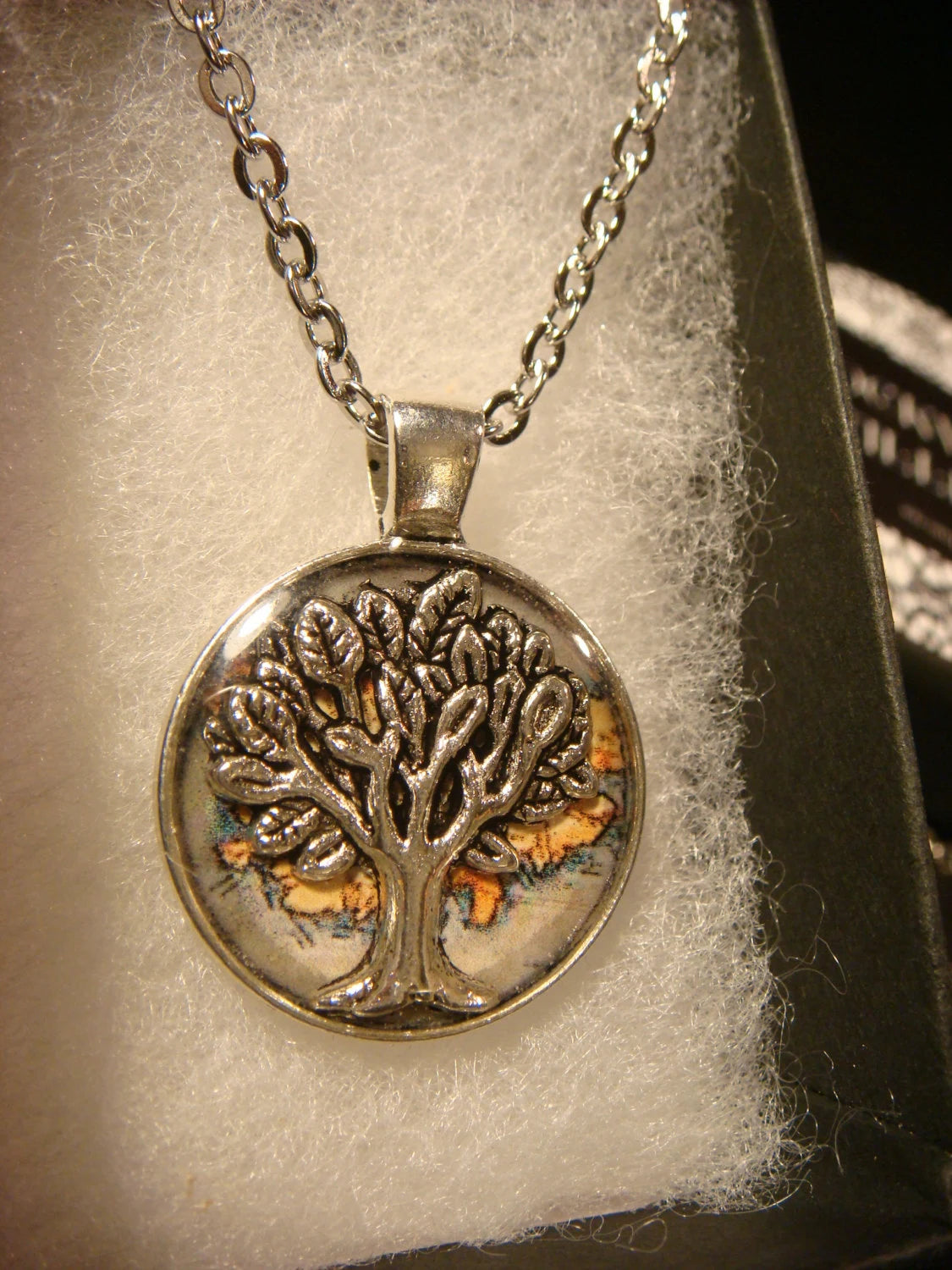 Tree of Life over Map Small Pendant Necklace
