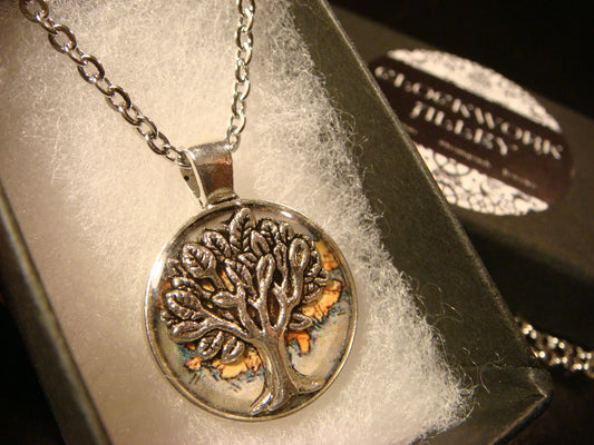Tree of Life over Map Small Pendant Necklace