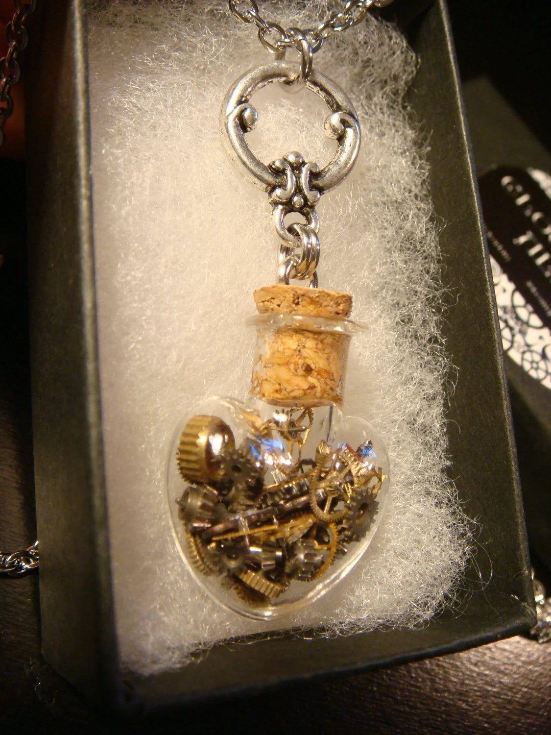 Steampunk Heart Vial with Gears and Watch Parts Necklace