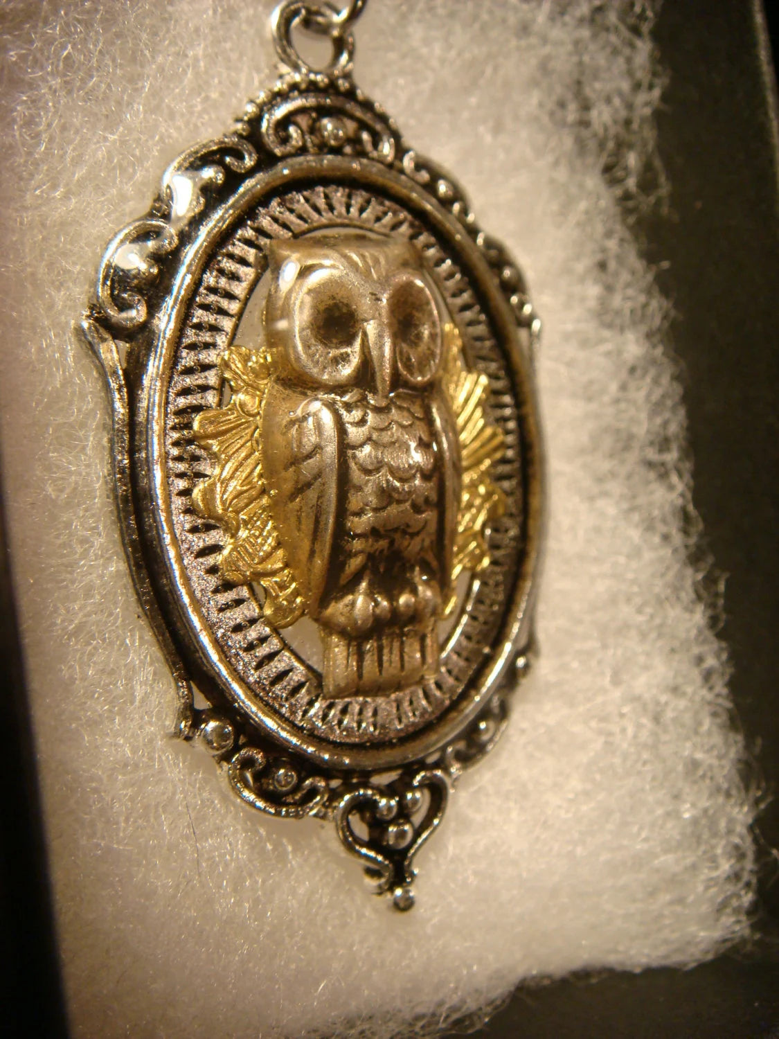 Owl with Gear in See-thru Ornate Necklace
