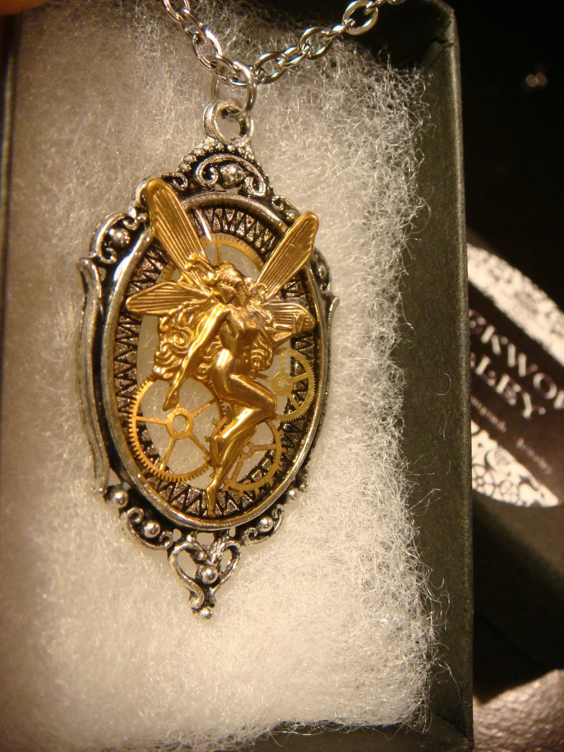 Fairy with Gears in See-thru Steampunk Pendant Necklace