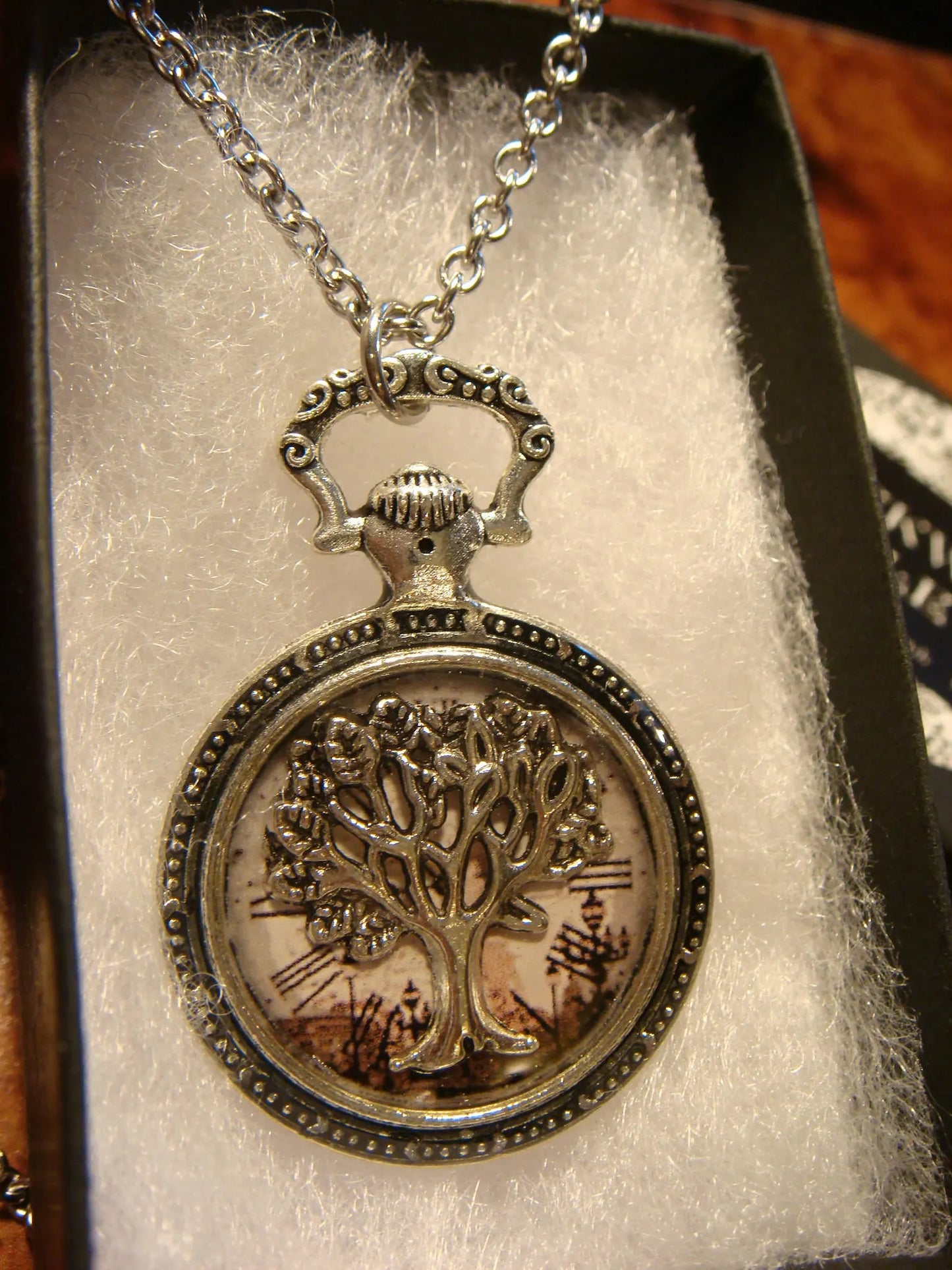 Tree of Life over Victorian Clock Pocket Watch Pendant Necklace
