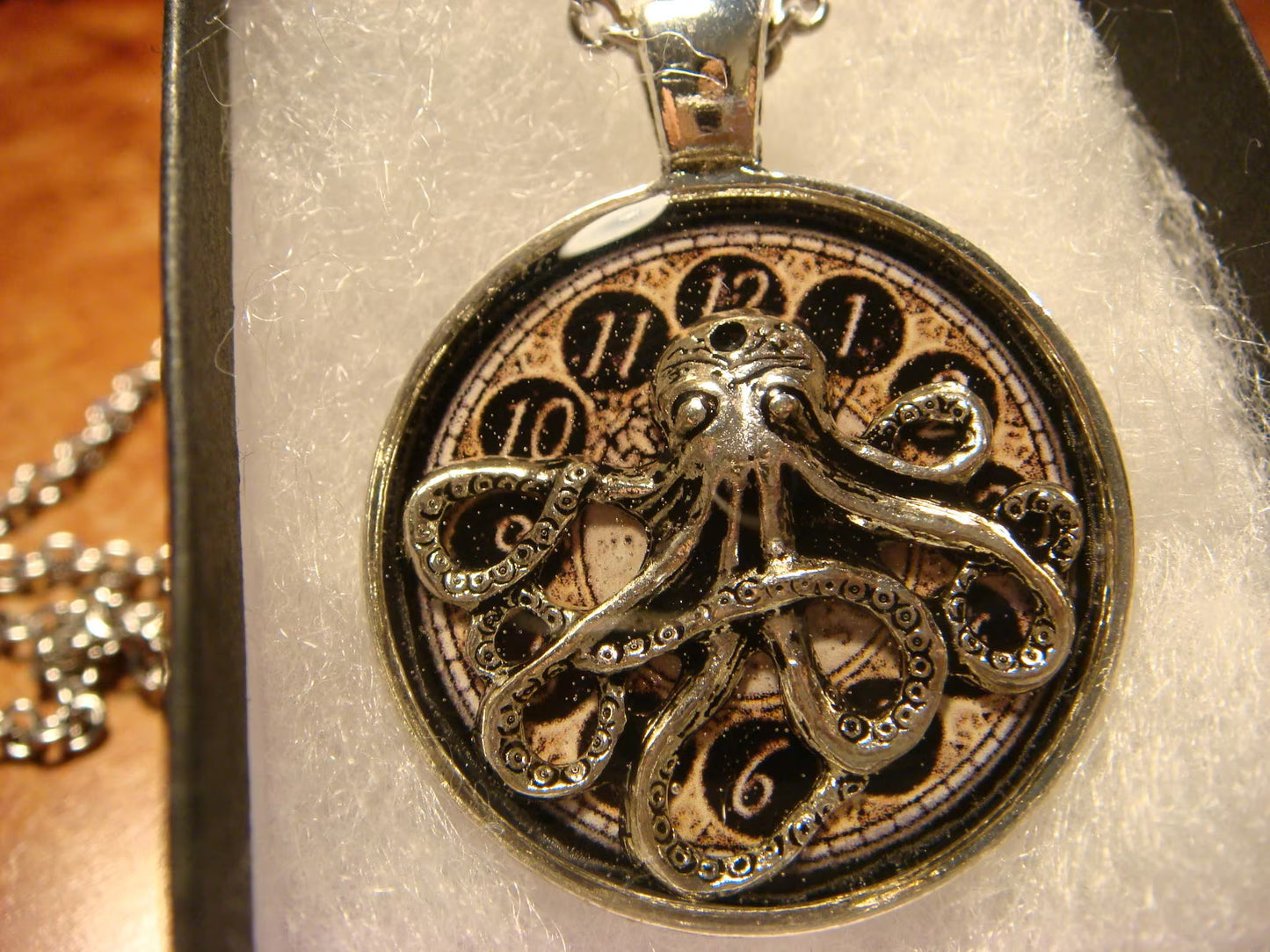 Octopus over Clock Pendant Necklace
