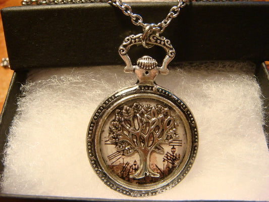Tree of Life over Victorian Clock Pocket Watch Pendant Necklace