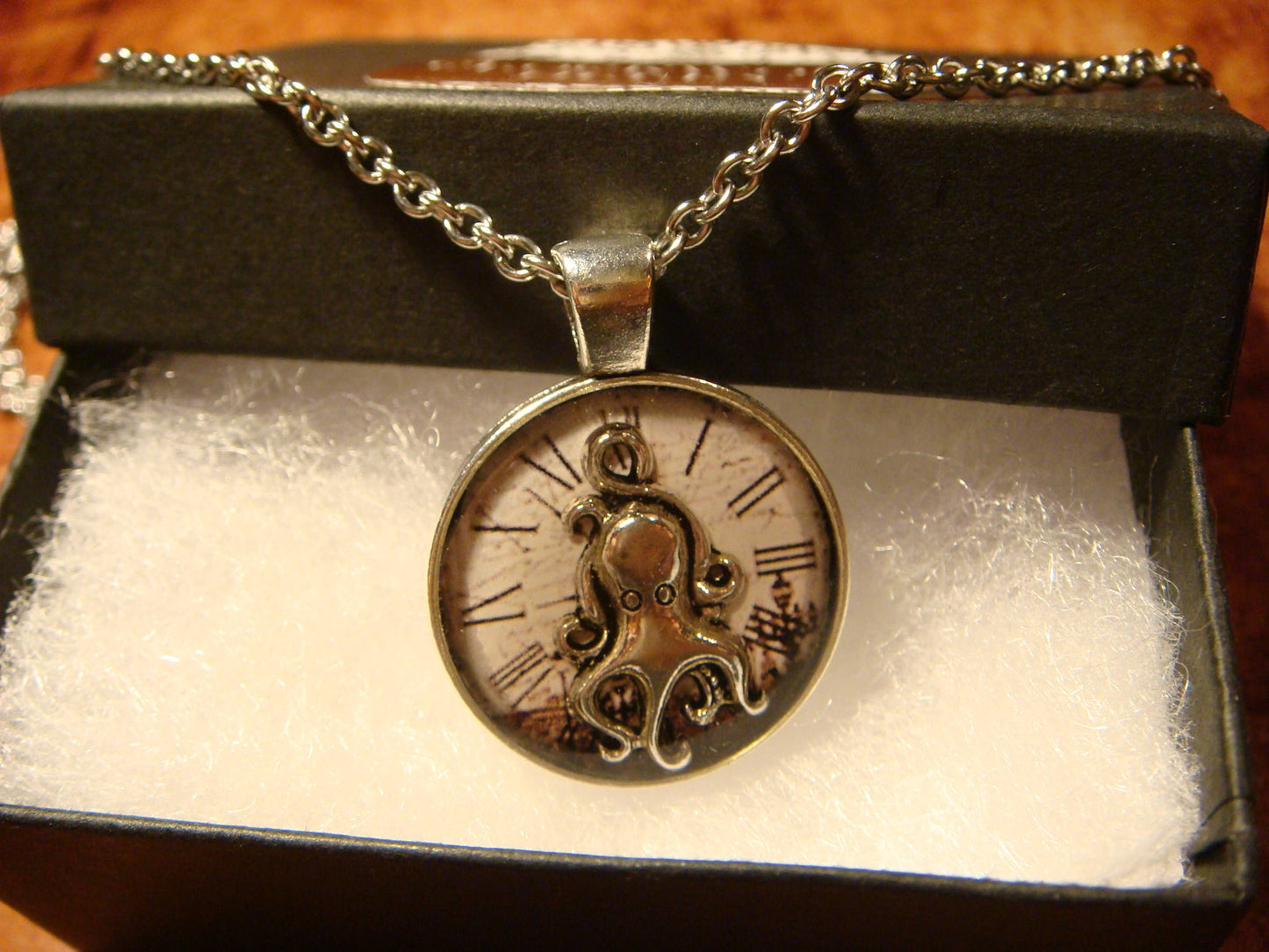 Octopus over Victorian Clock Small Pendant Necklace