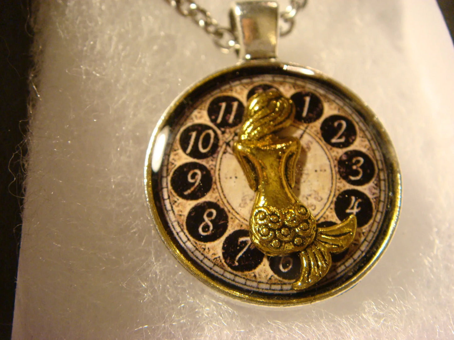 Mermaid over Clock Small Pendant Necklace