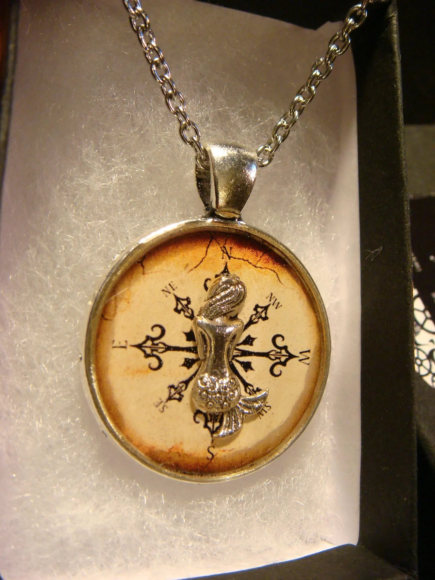 Mermaid over Compass Rose Pendant Necklace