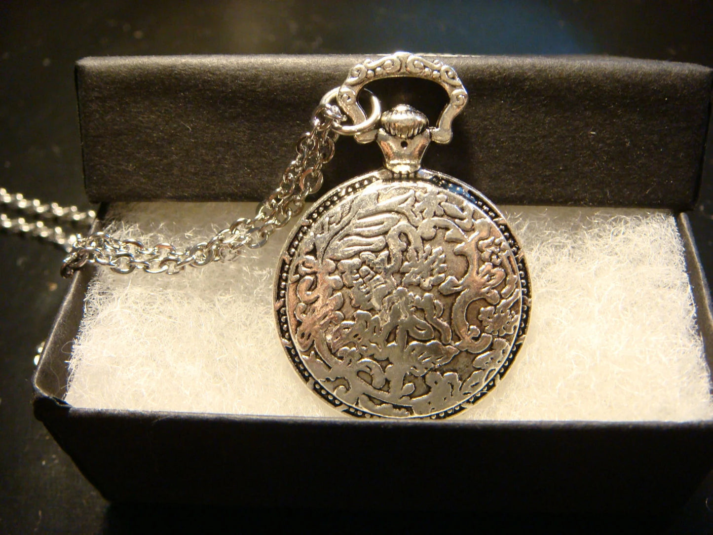 Dragonfly over Etched Gear Pocket Watch Pendant Necklace