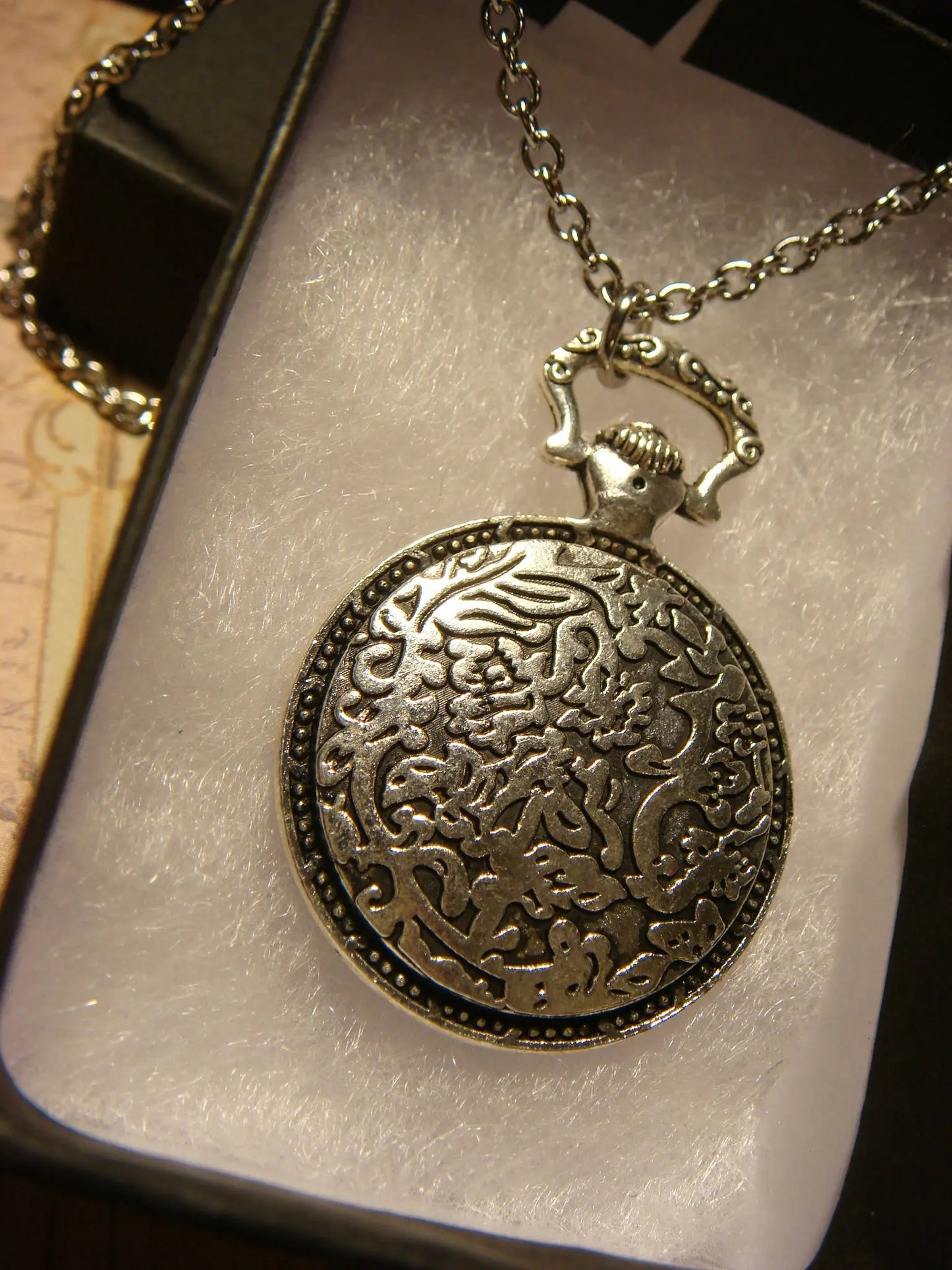 Hummingbird over Floral Clock Pocket Watch Style Pendant Necklace