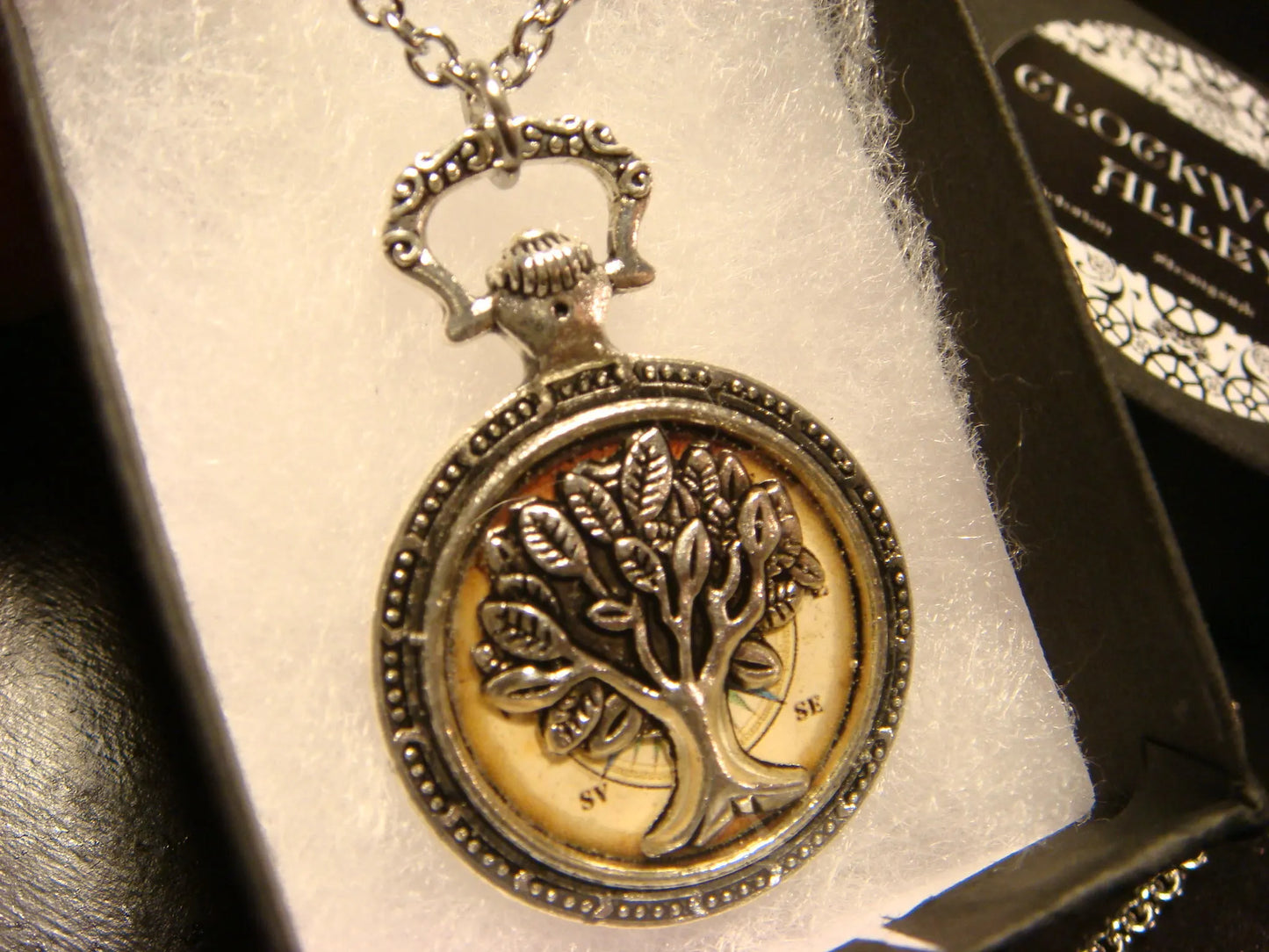 Tree of Life over Compass Pocket Watch Pendant Necklace