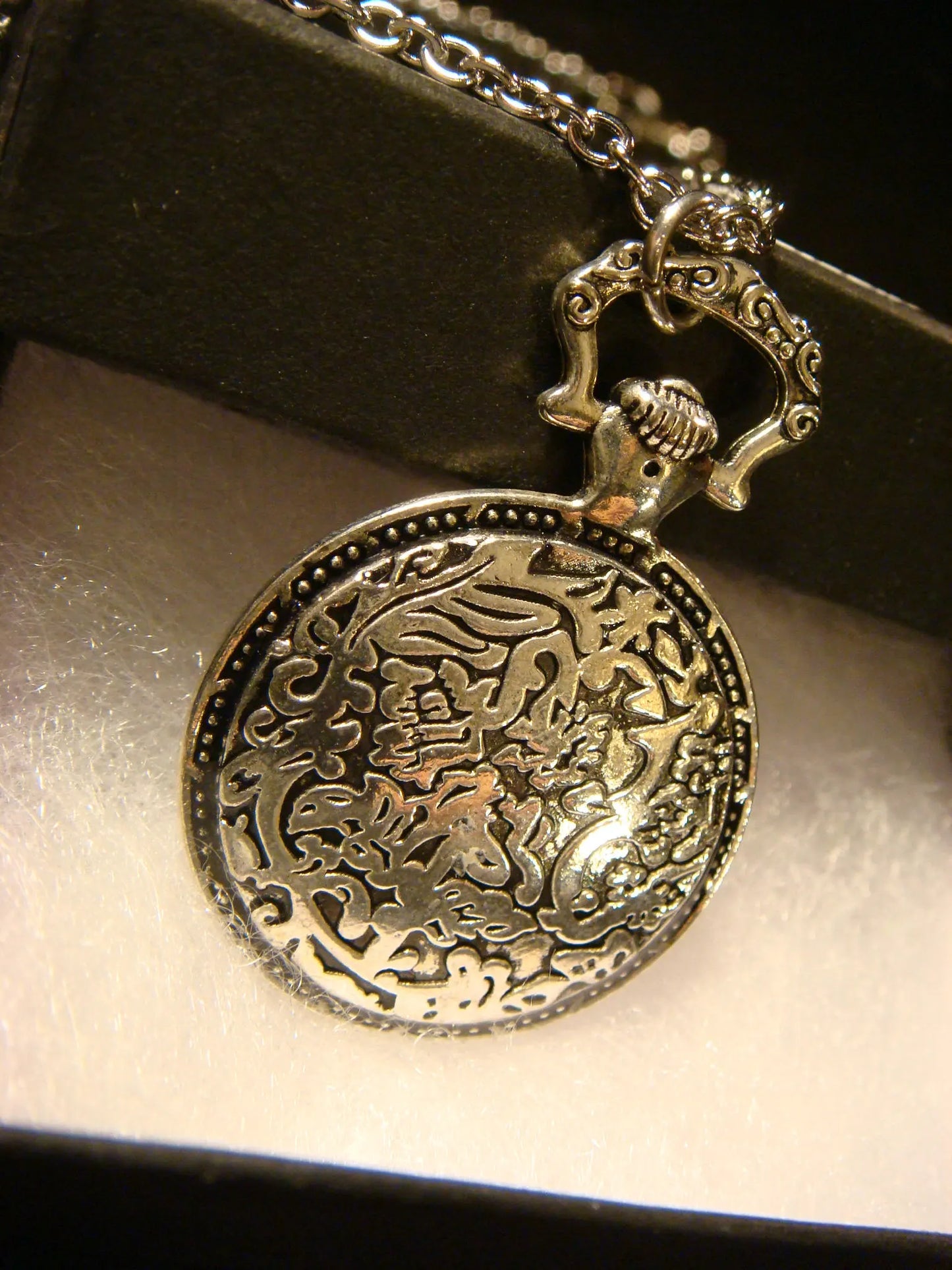 Tree of Life Heart Over Floral Clock Pocket Watch Pendant Necklace in Antique Silver