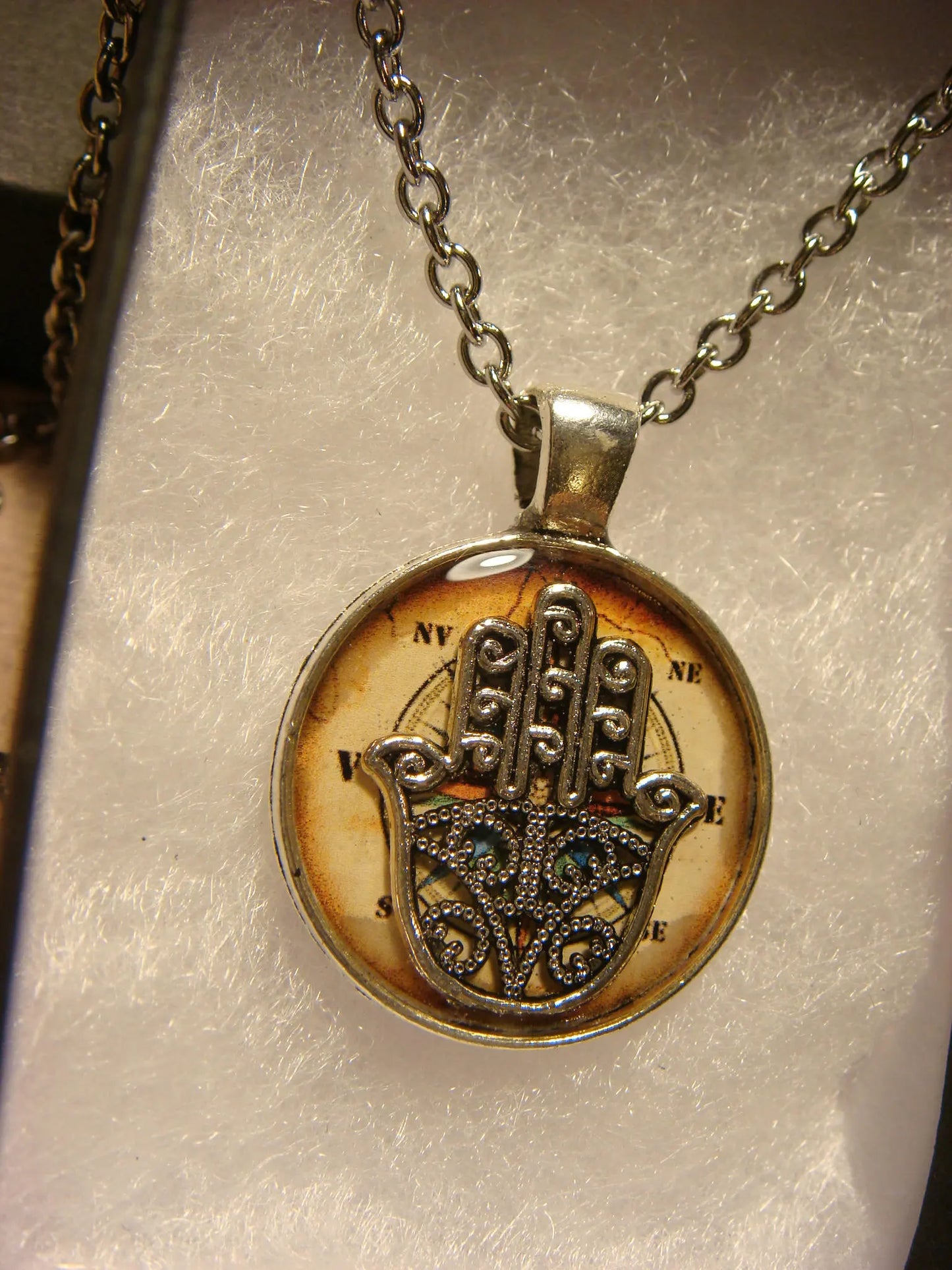 Hamsa over Compass Small Pendant Necklace