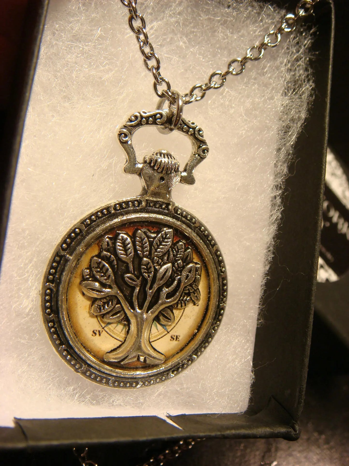 Tree of Life over Compass Pocket Watch Pendant Necklace