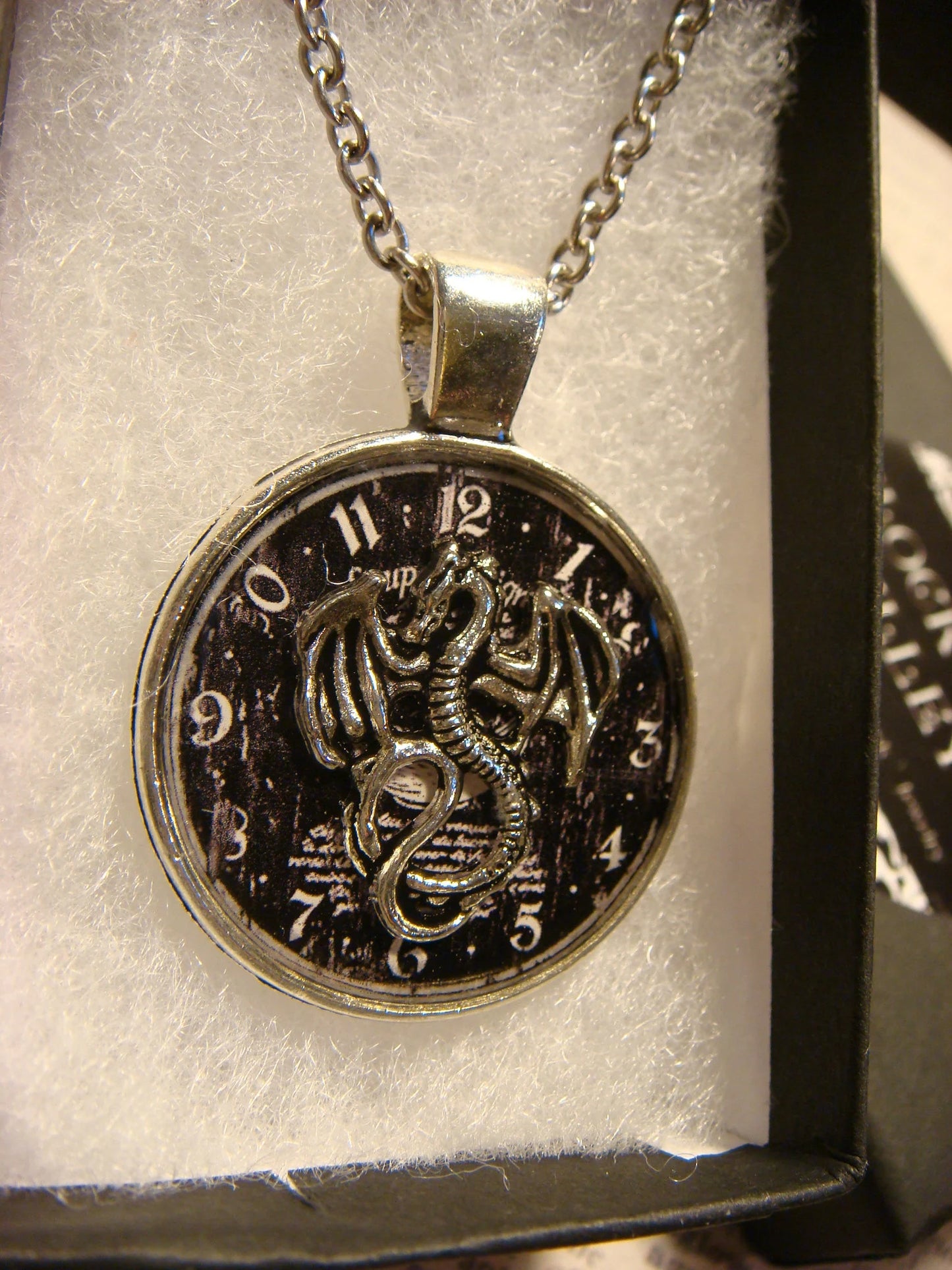 Dragon over Clock Pendant Necklace