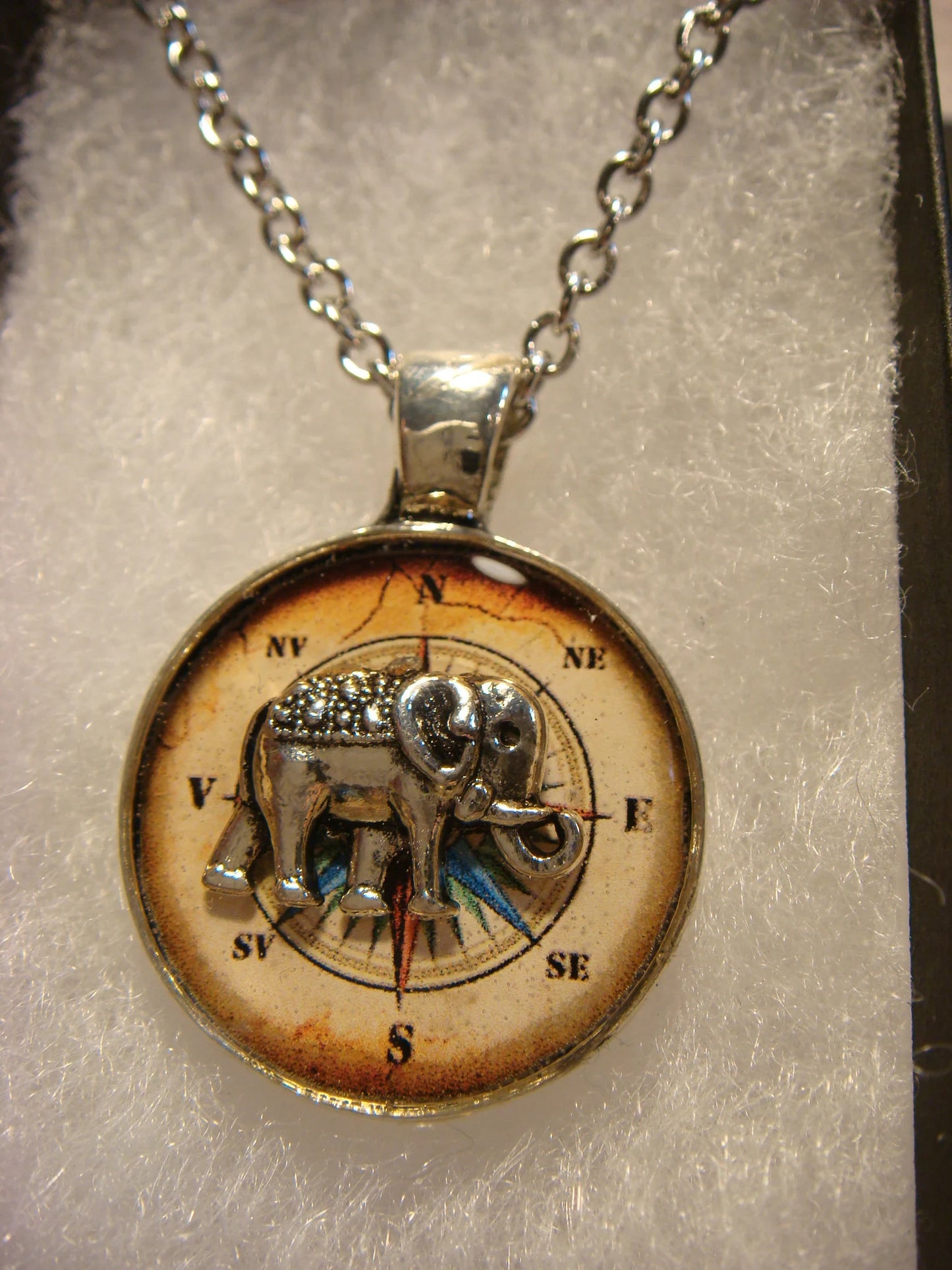 Elephant over Compass Rose Small Pendant Necklace