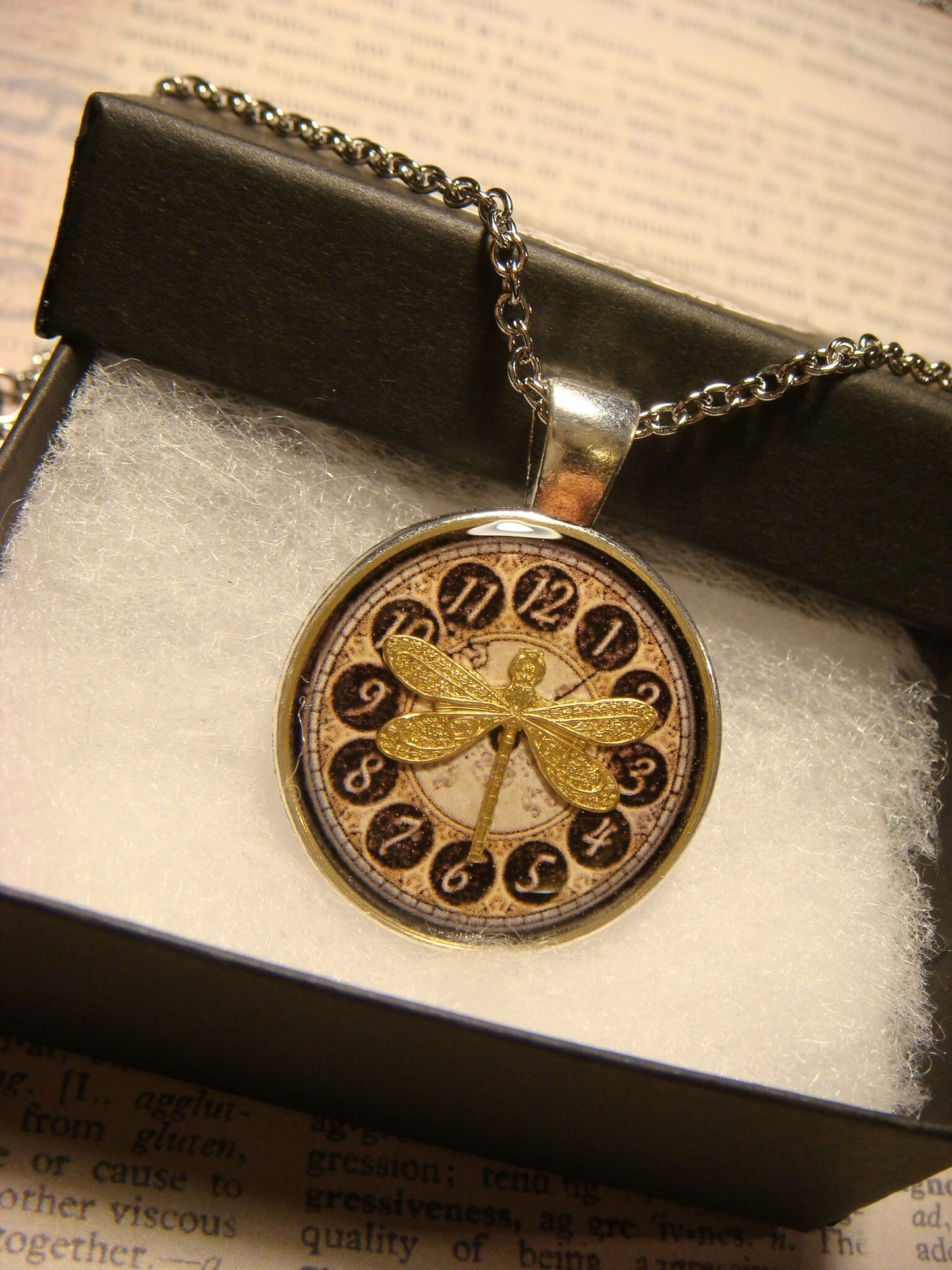 Dragonfly over Map Pendant Necklace