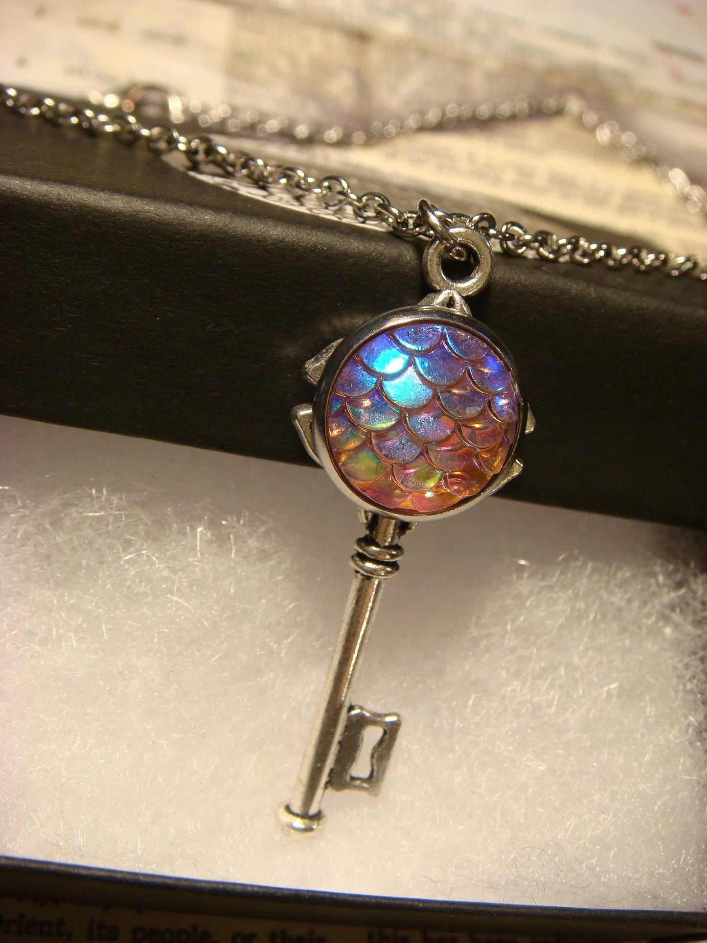 Iridescent Pink Scales Key Necklace