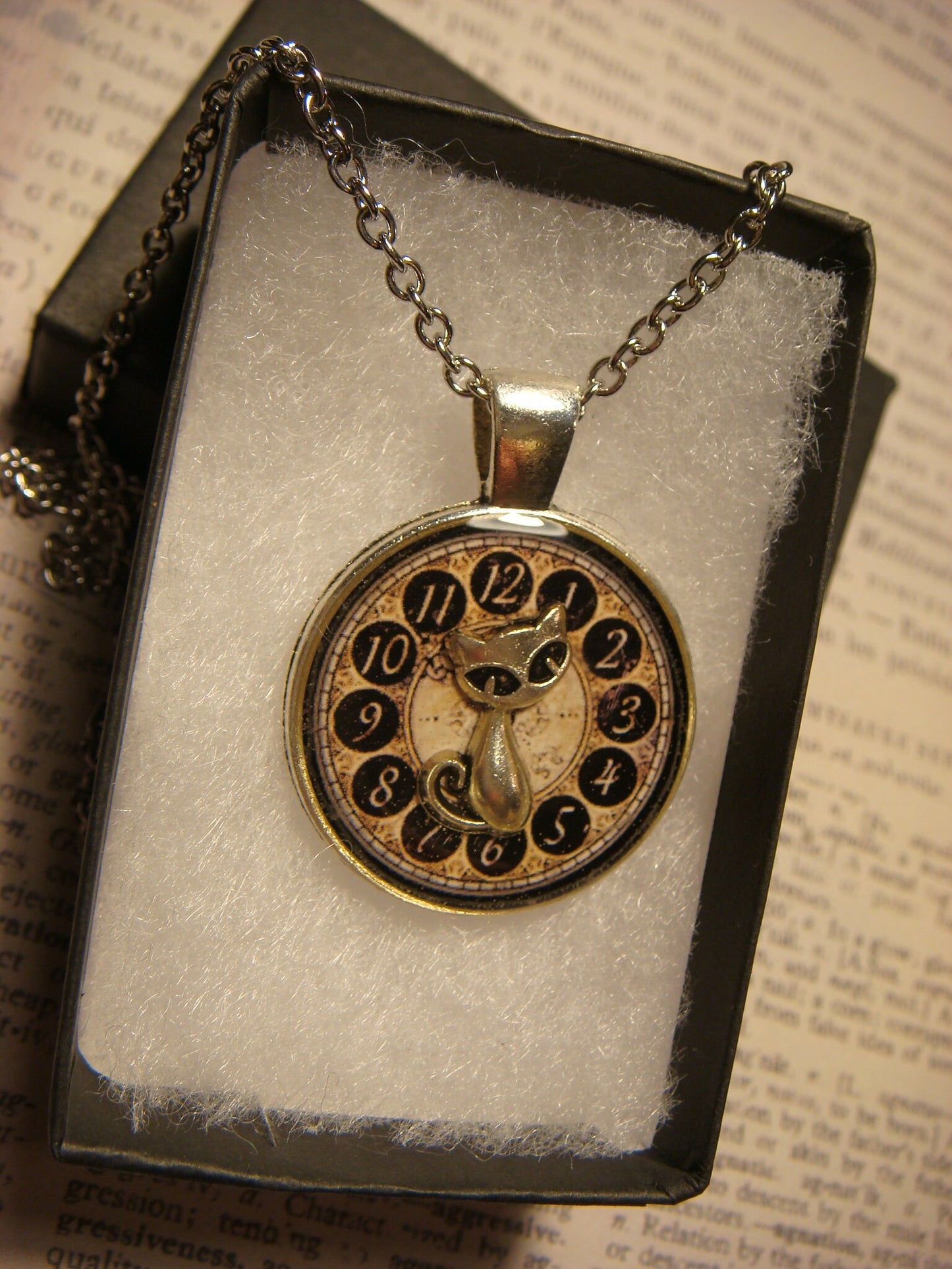Cat over Clock Pendant Necklace