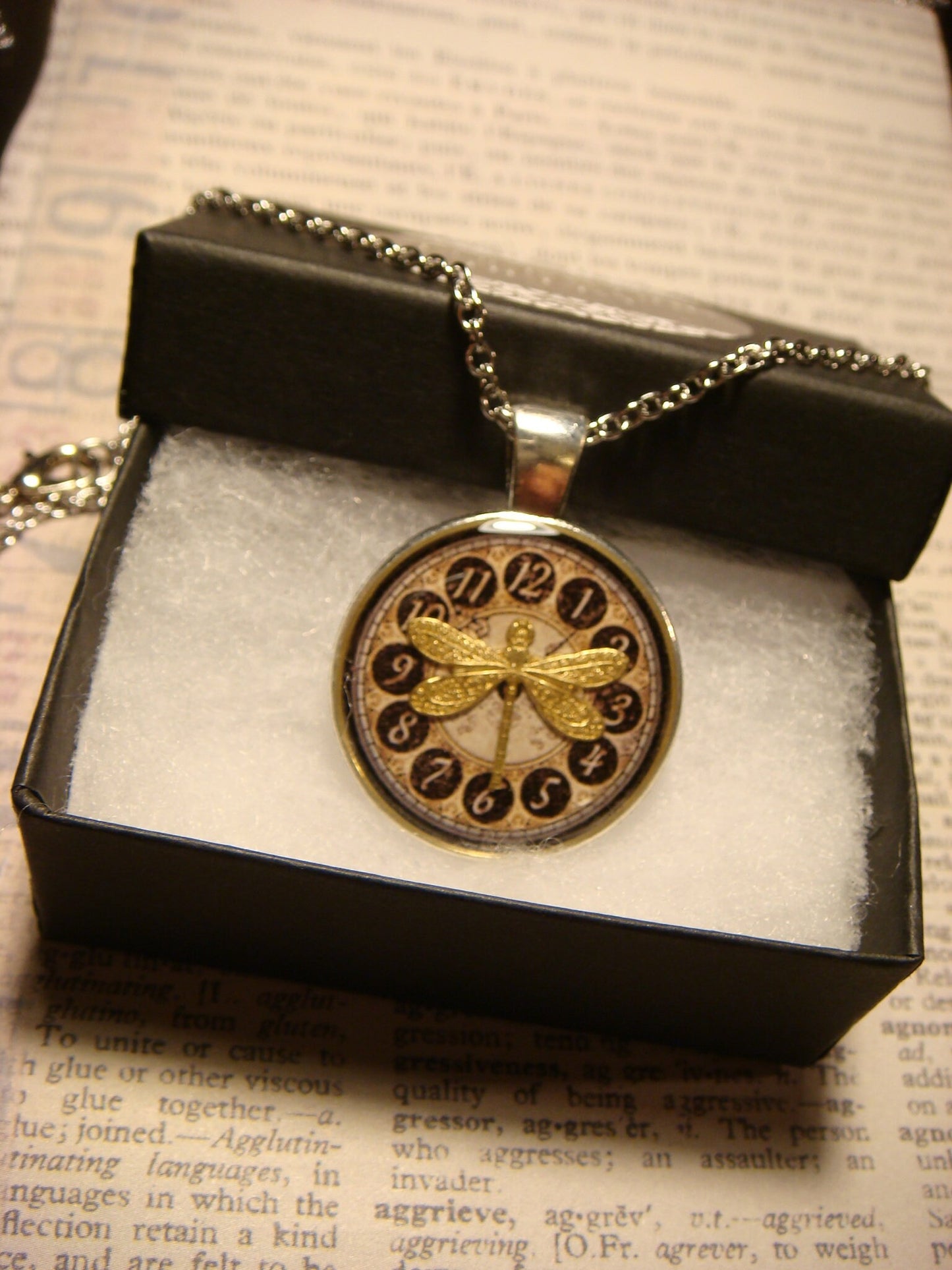 Dragonfly over Map Pendant Necklace
