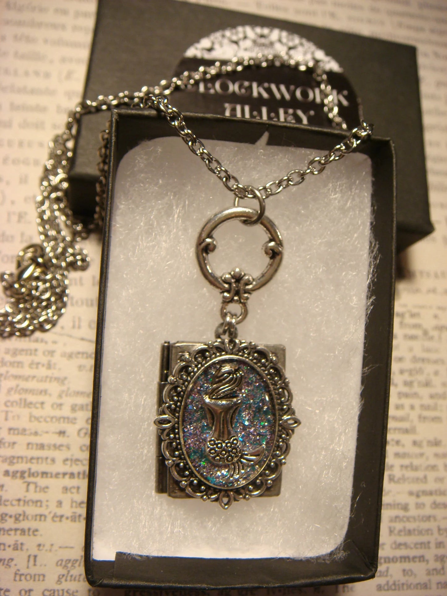 Mermaid Sparkle Ornate Book Locket Necklace