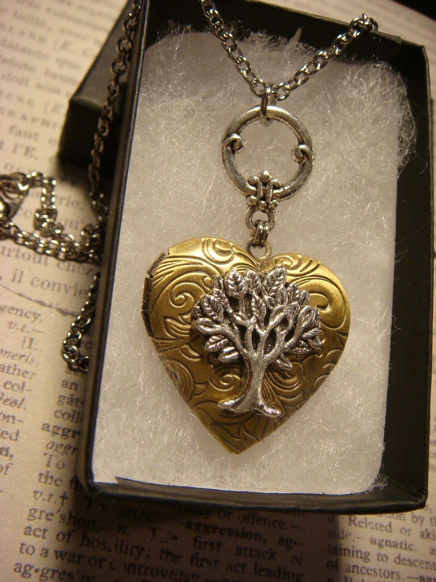 Tree of Life Heart Locket Necklace in Antique Silver and Bronze