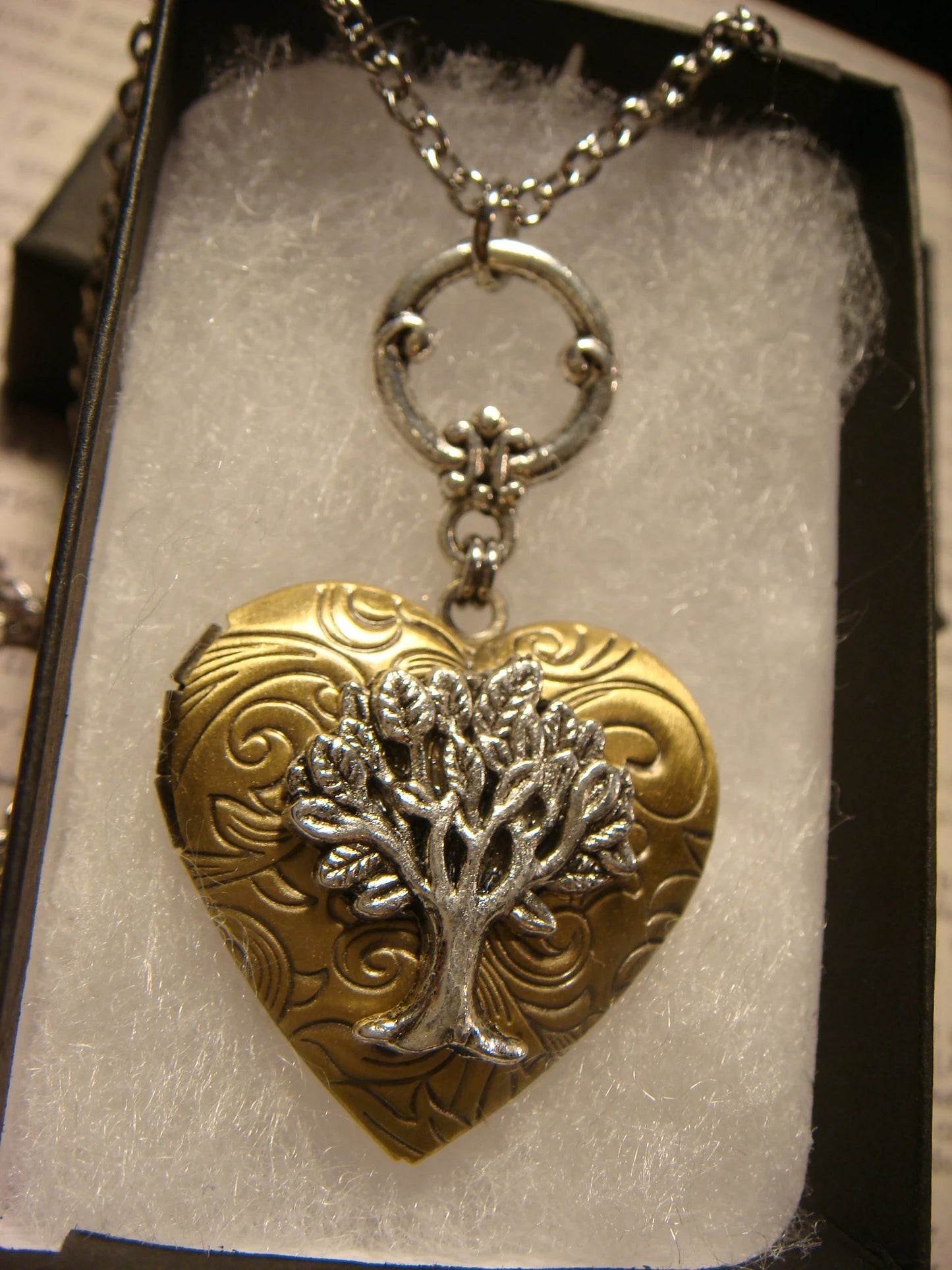 Tree of Life Heart Locket Necklace in Antique Silver and Bronze