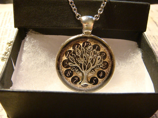 Tree of Life over Clock Pendant Necklace