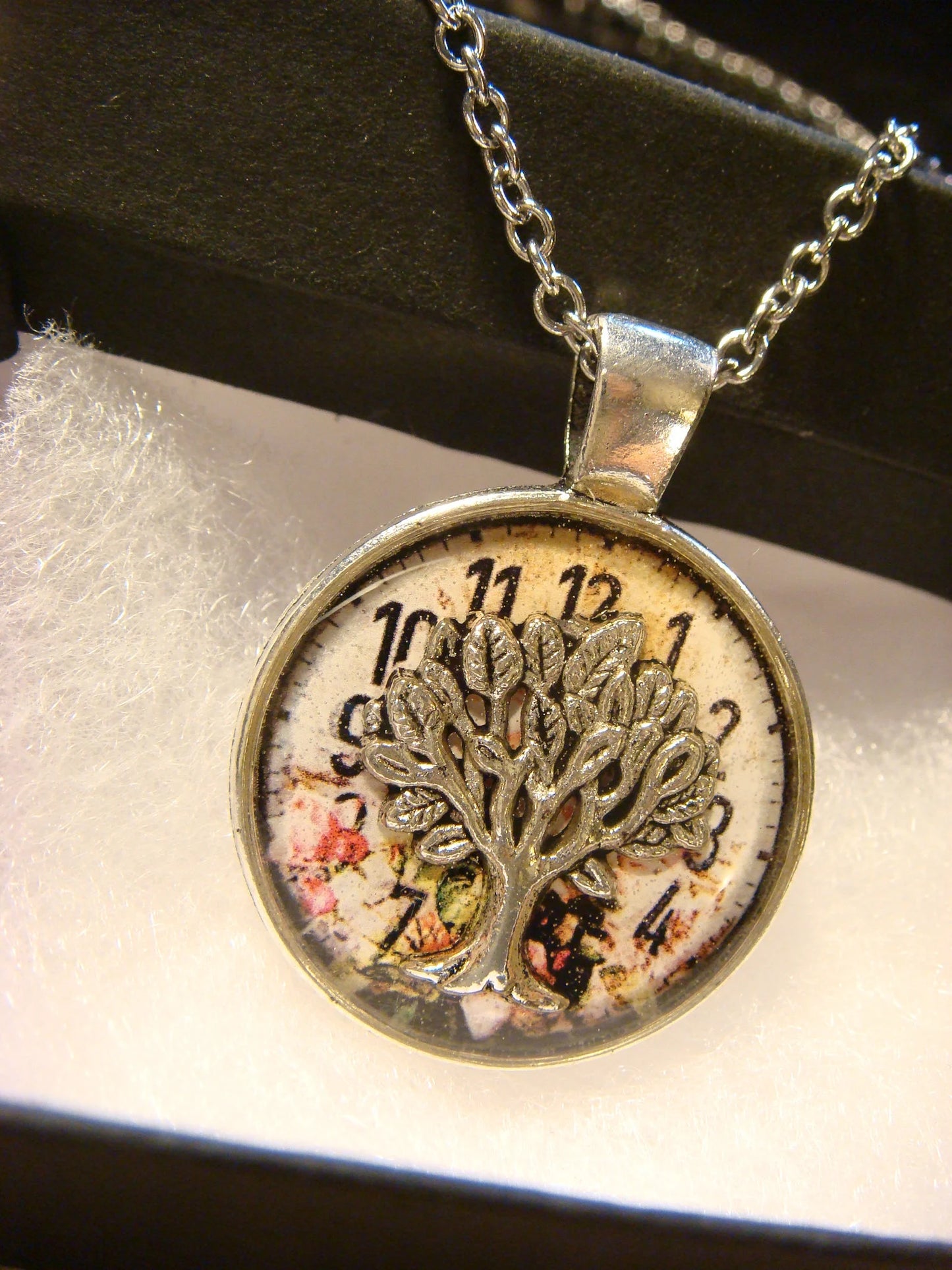 Tree of Life over Clock Pendant Necklace