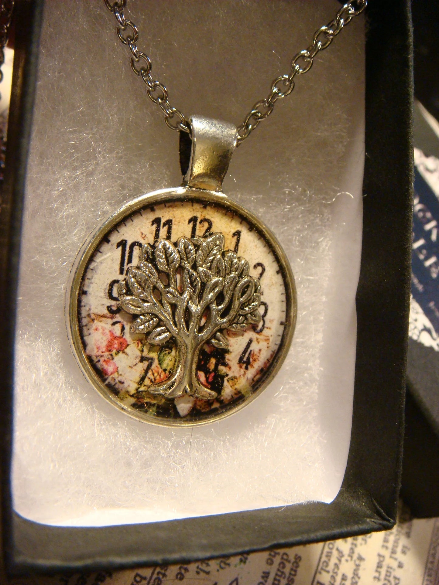 Tree of Life over Clock Pendant Necklace