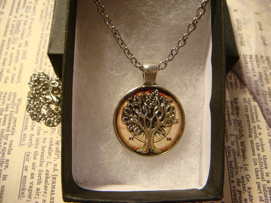 Tree of Life over Compass Small Pendant Necklace