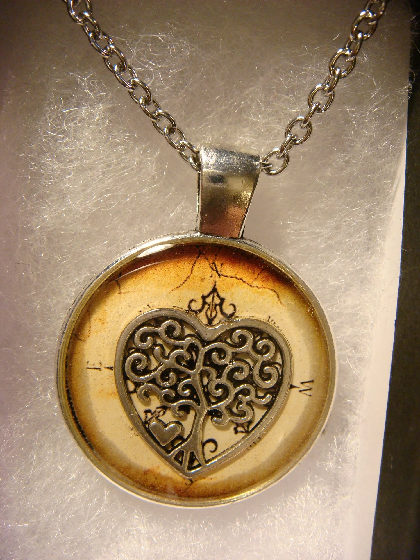 Tree Heart over Compass Pendant Necklace