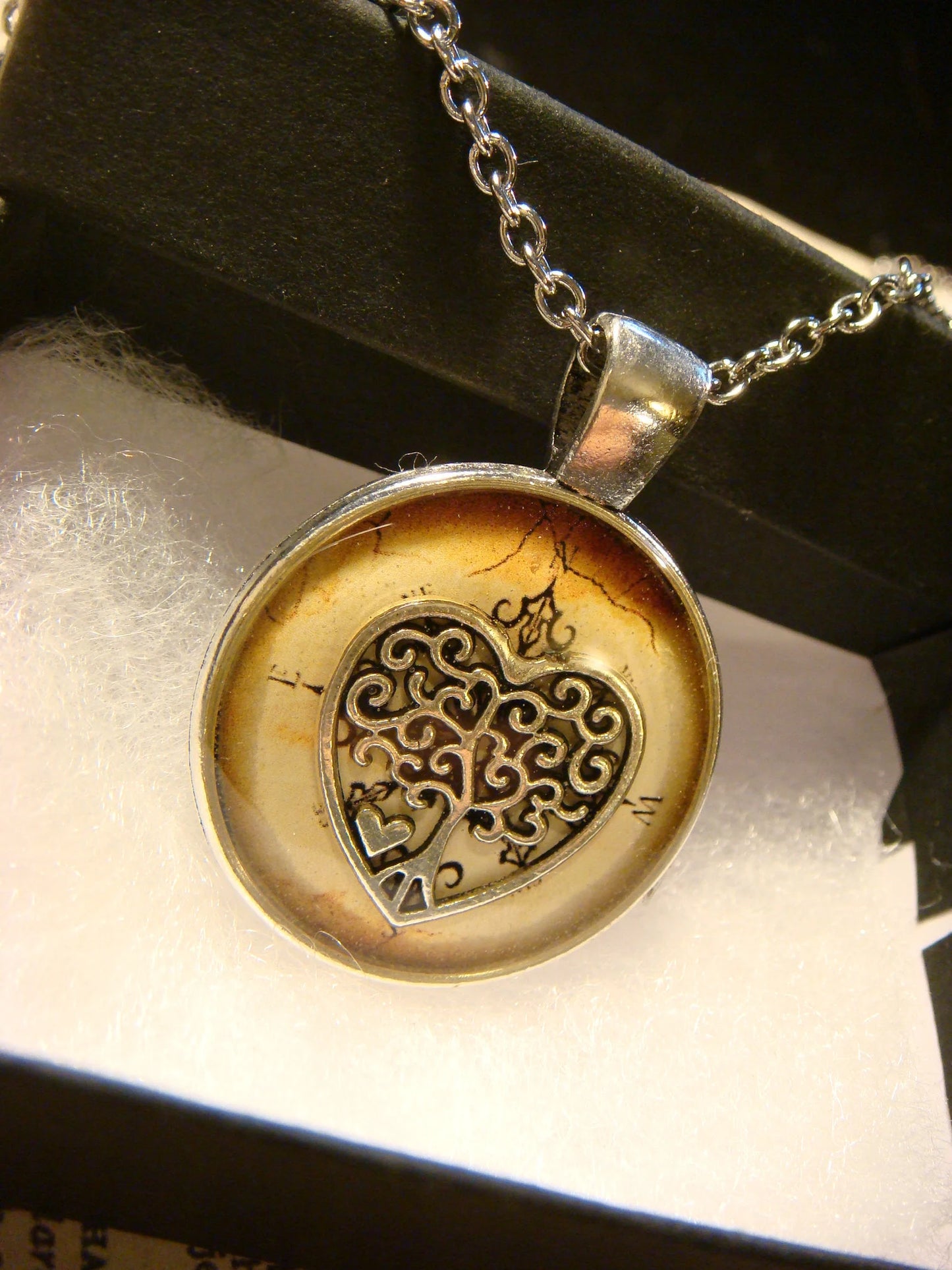 Tree Heart over Compass Pendant Necklace
