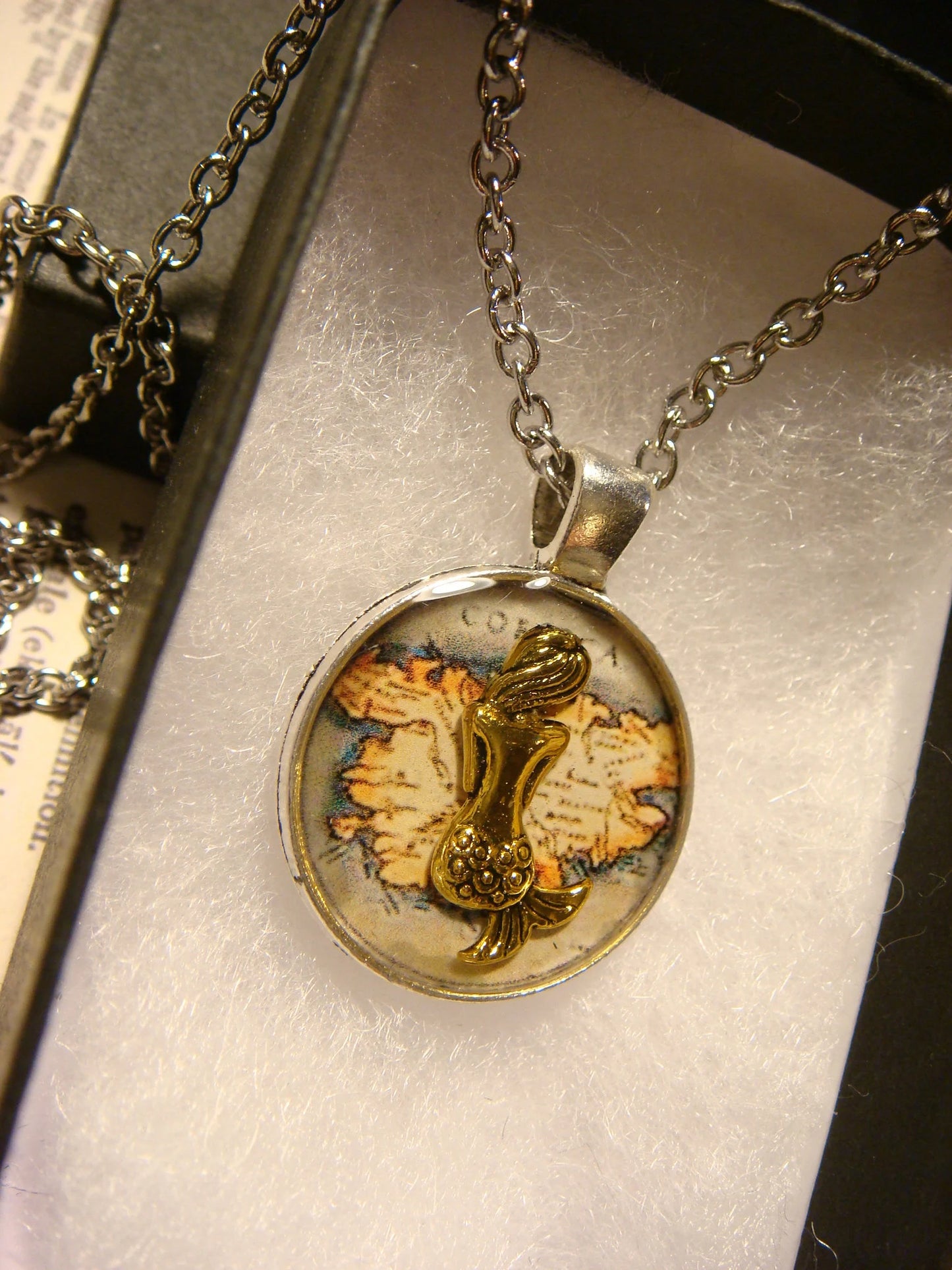 Mermaid over Map Small Pendant Necklace