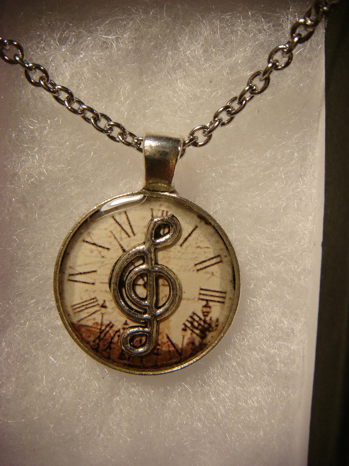 Treble Clef over Victorian Clock Small Pendant Necklace