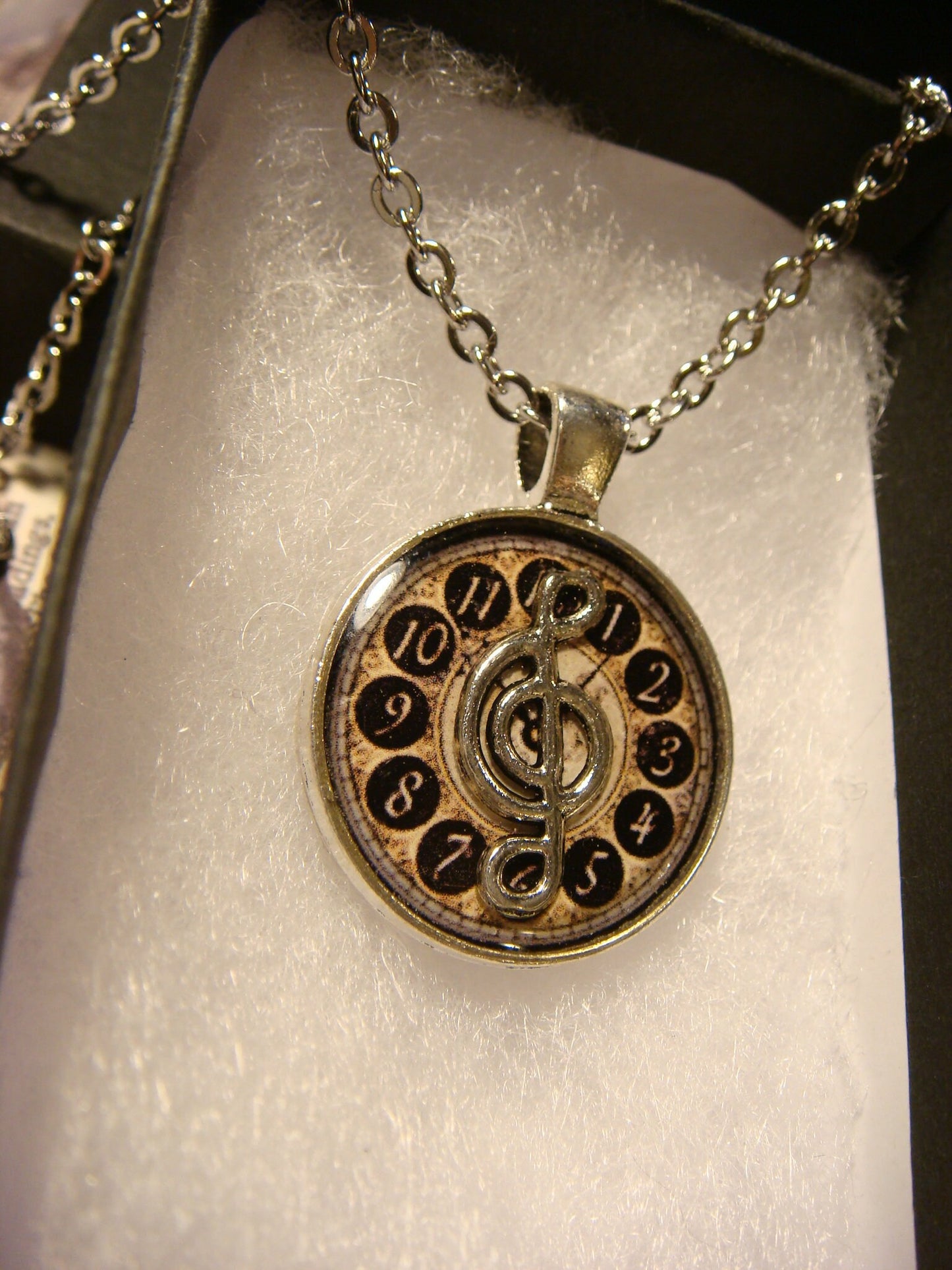 Treble Clef over Clock Small Pendant Necklace