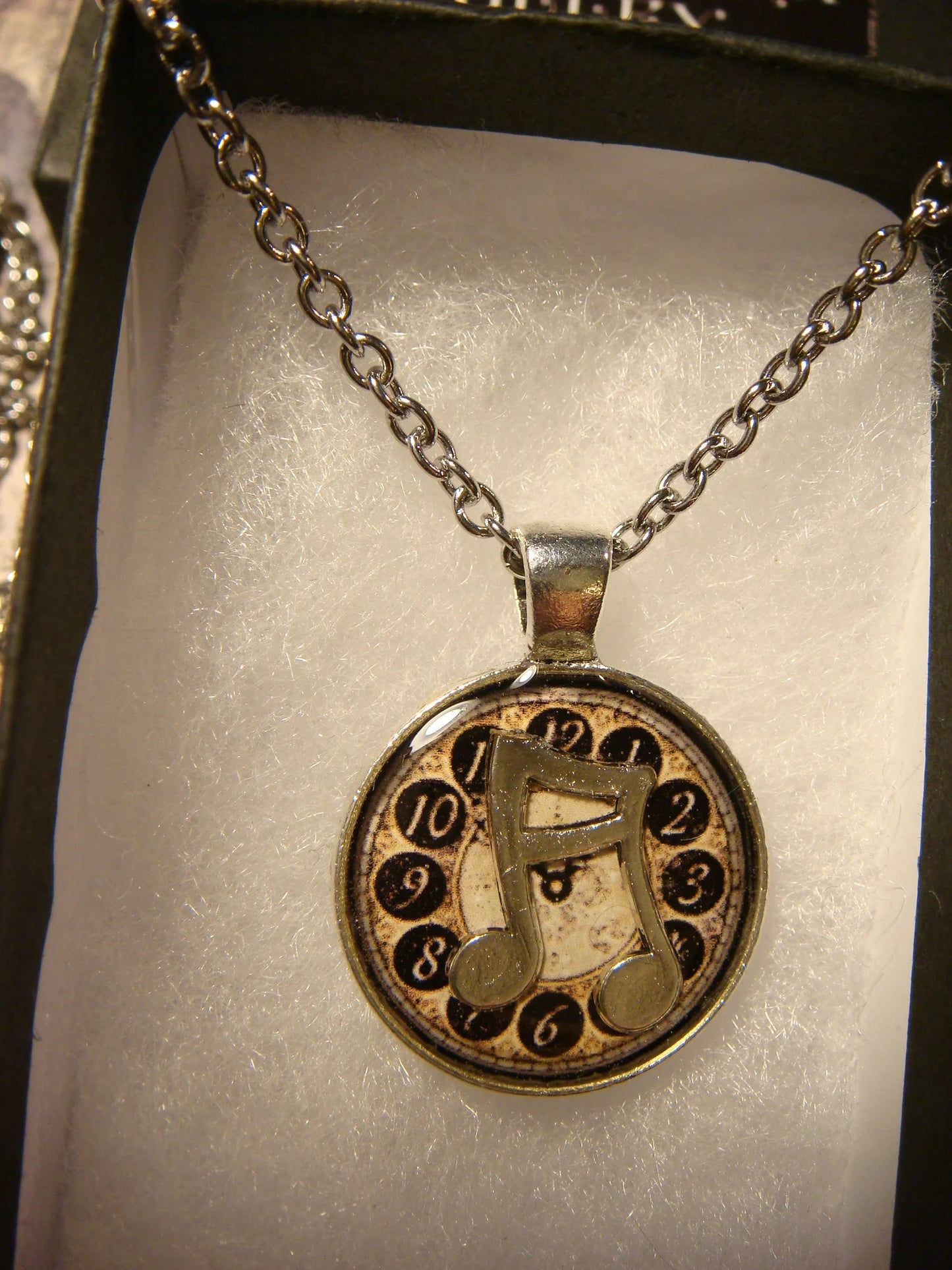 Music Notes over Clock Small Pendant Necklace