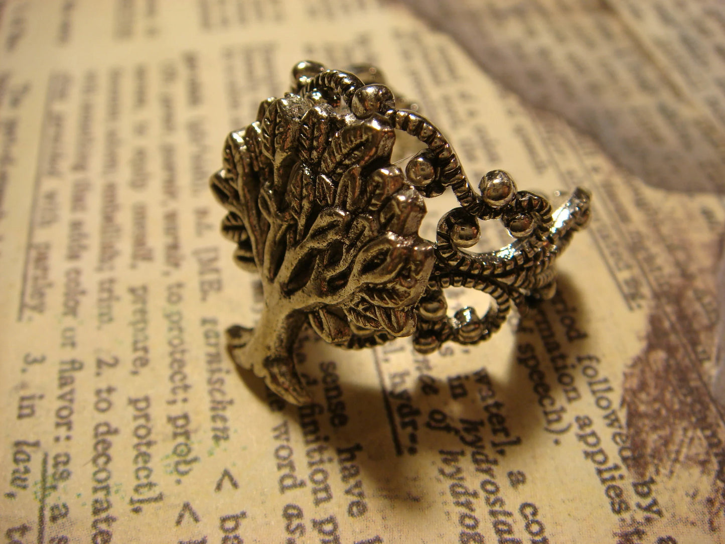 Tree of Life Filigree Ring in Antique Silver - Adjustable