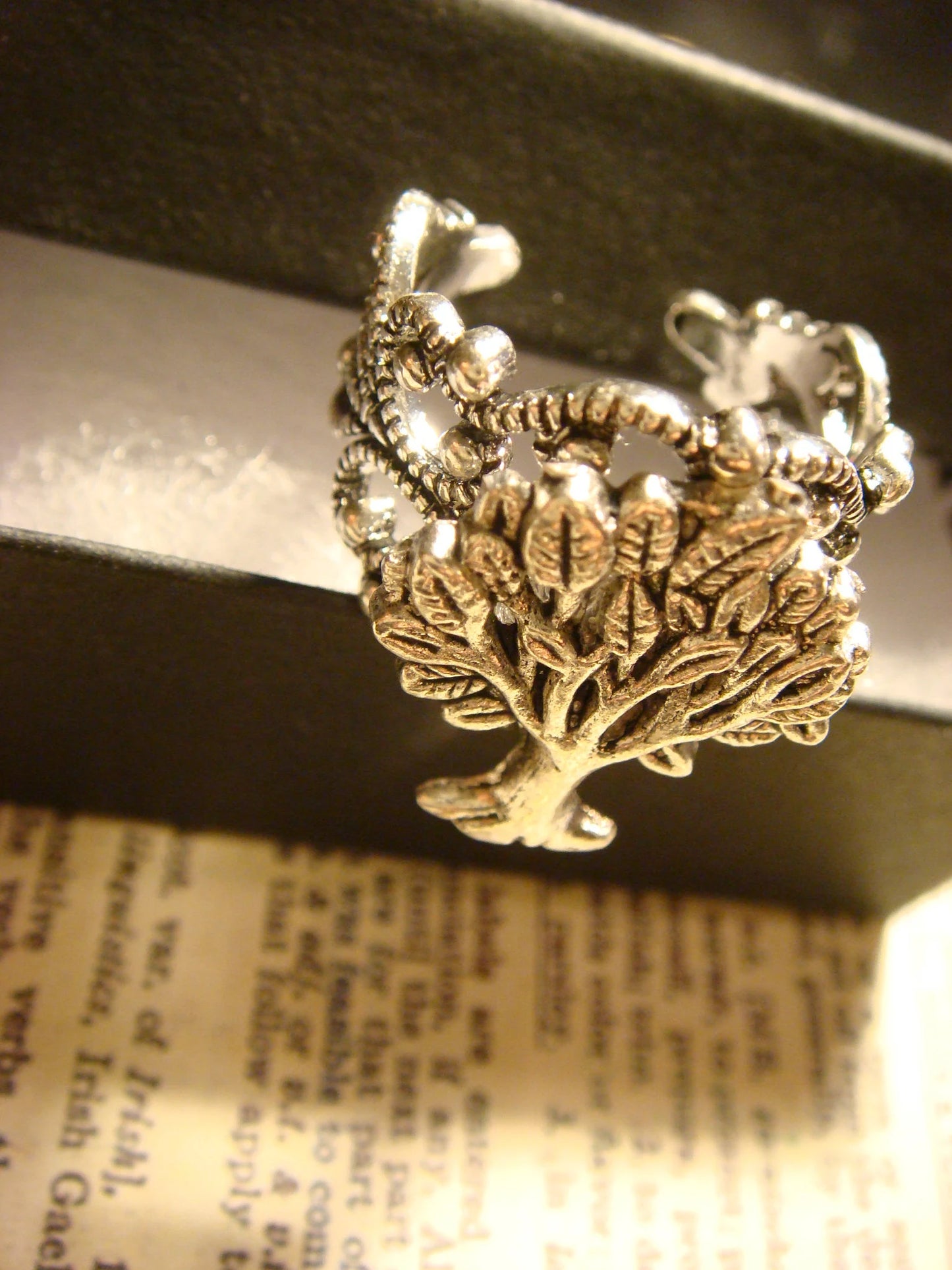 Tree of Life Filigree Ring in Antique Silver - Adjustable