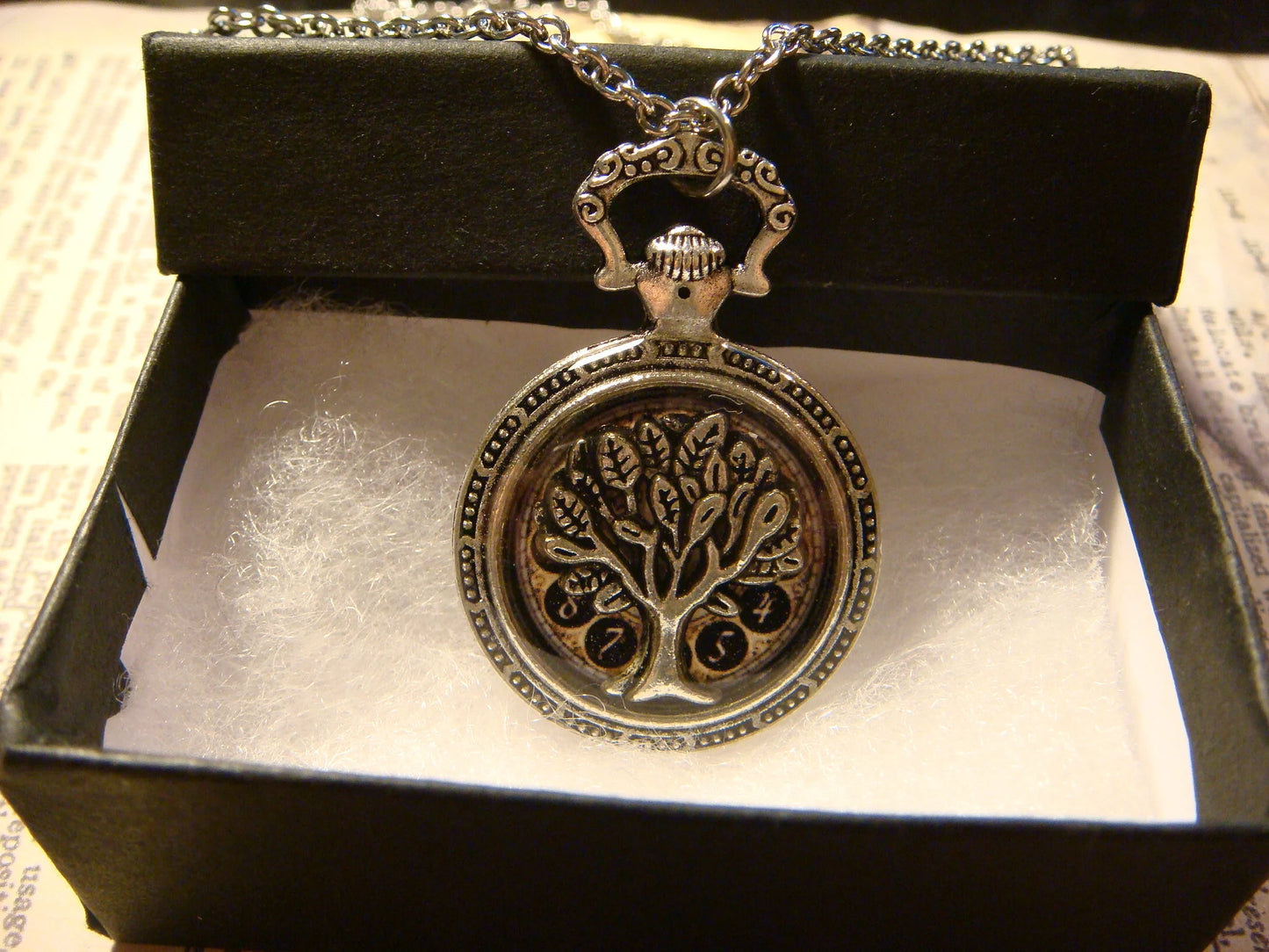 Tree of Life over Clock Pocket Watch Pendant Necklace