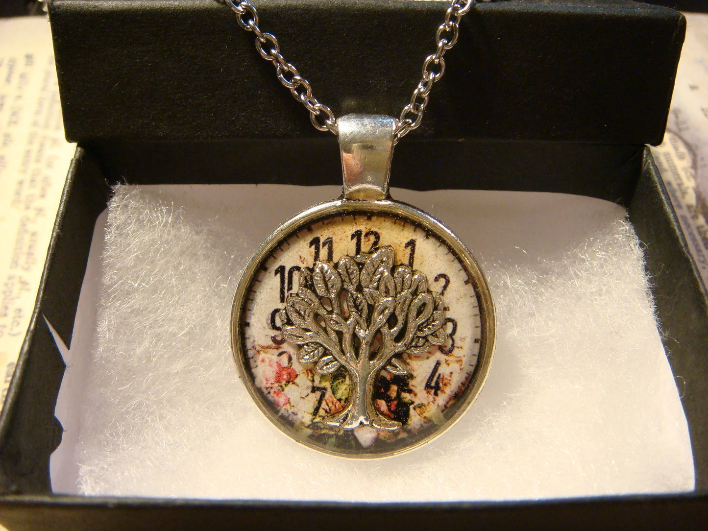 Tree of Life over Clock Pendant Necklace