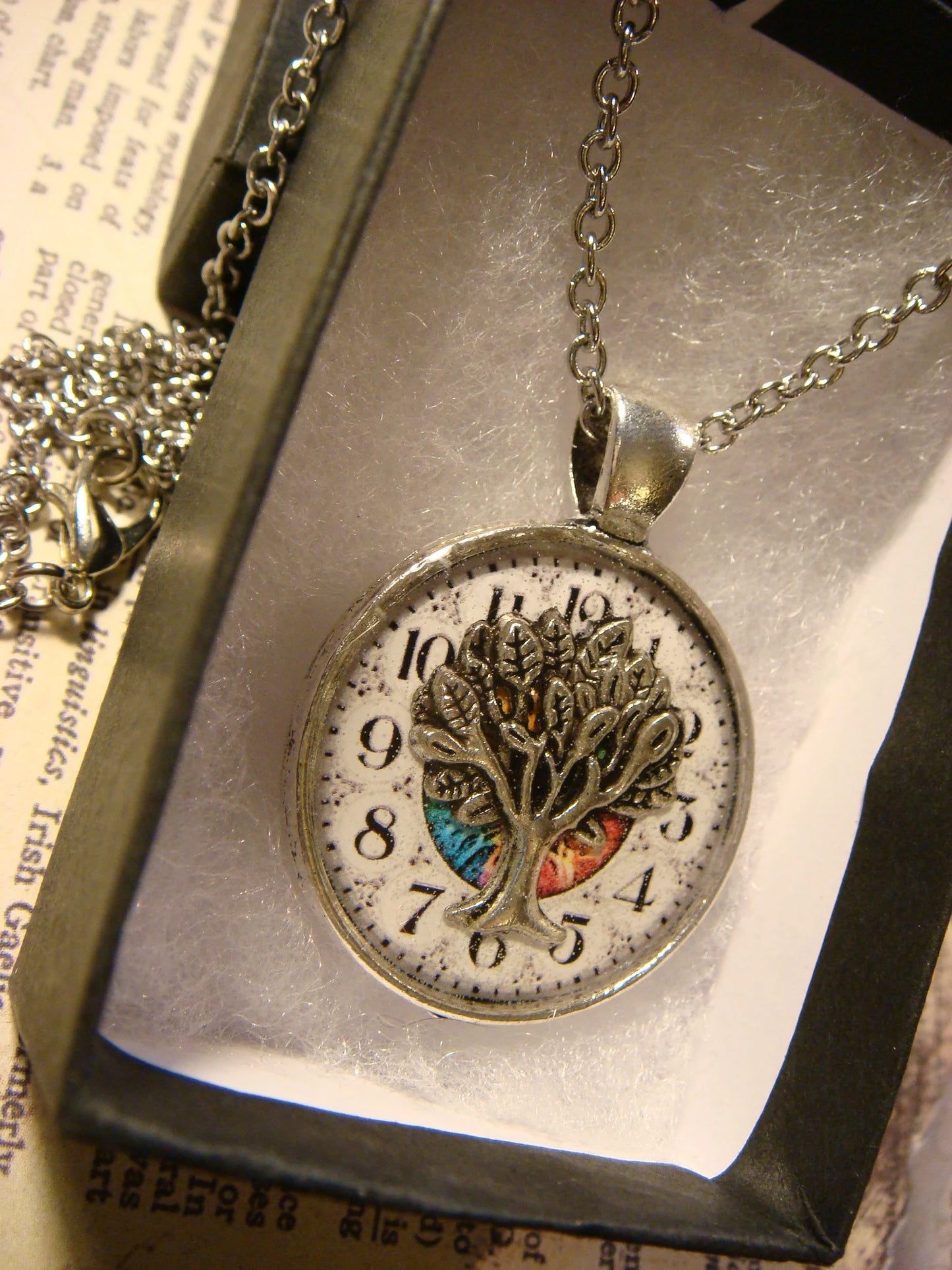 Tree of Life over Clock Pendant Necklace