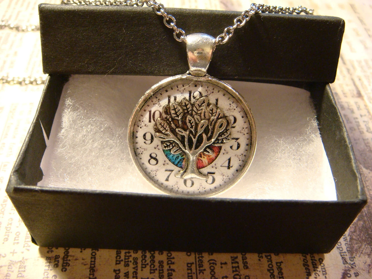Tree of Life over Clock Pendant Necklace