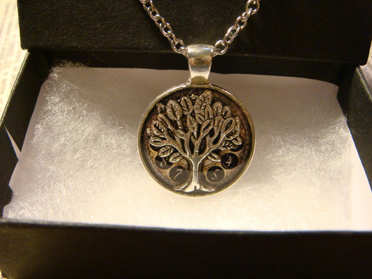 Tree of Life over Clock Small Pendant Necklace