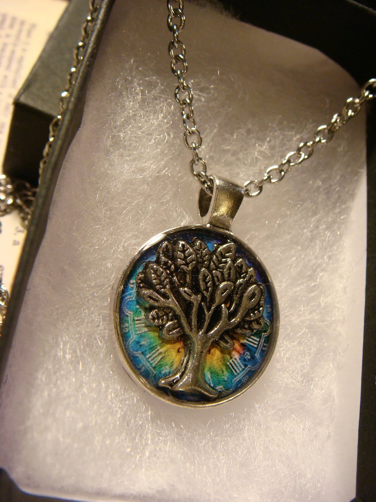 Tree of Life over Colorful Clock Small Pendant Necklace