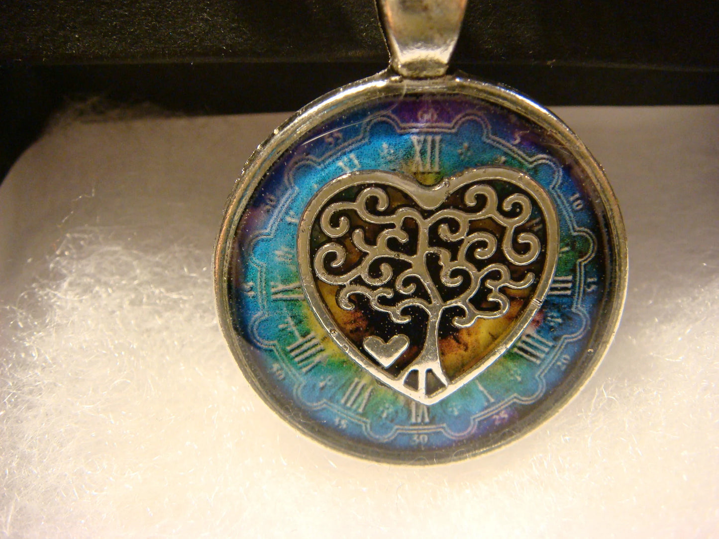 Tree Heart over Colorful Clock Pendant Necklace