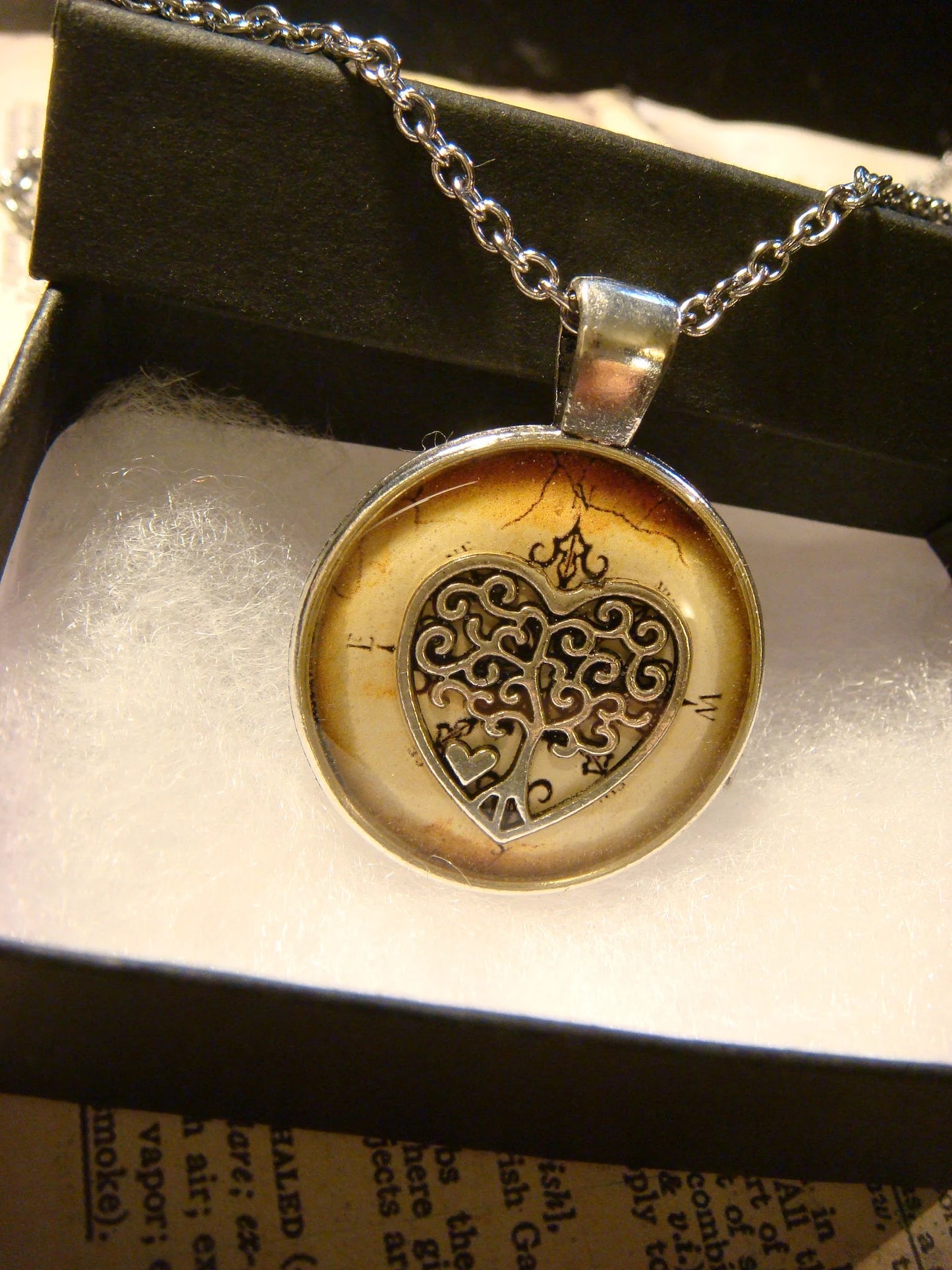 Tree Heart over Compass Pendant Necklace