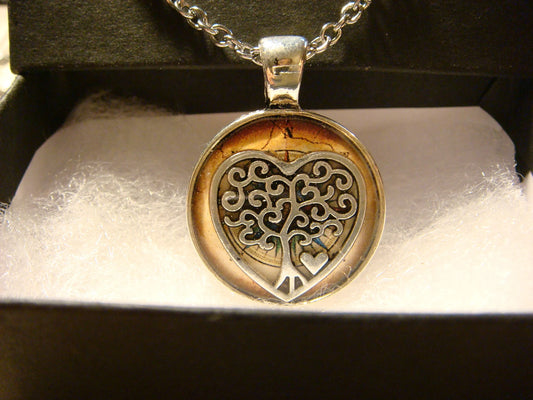 Tree Heart over Compass Small Pendant Necklace