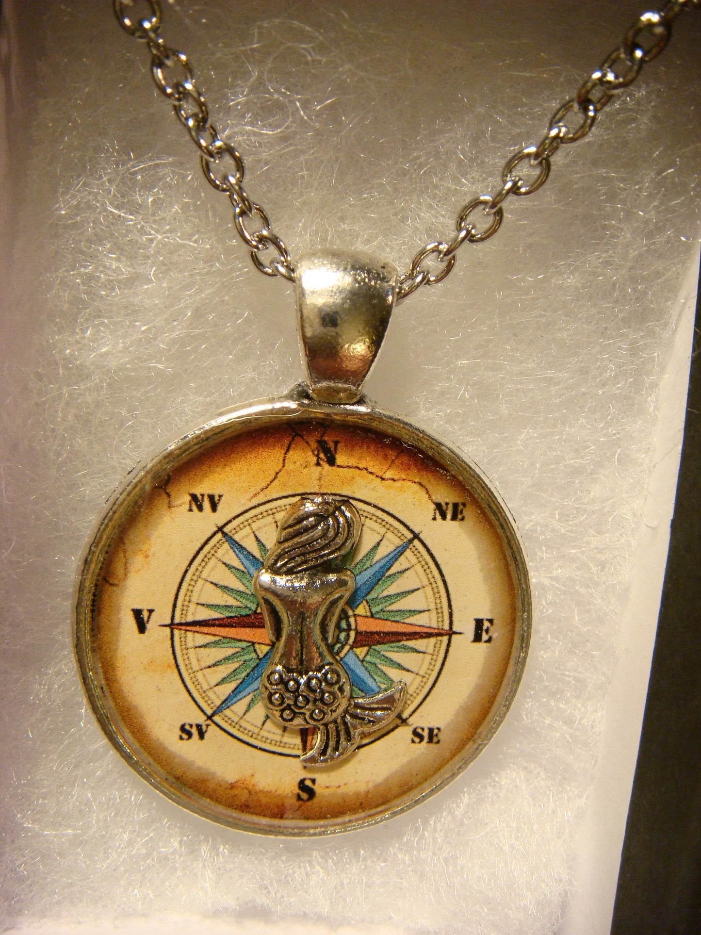 Mermaid over Compass Rose Pendant Necklace